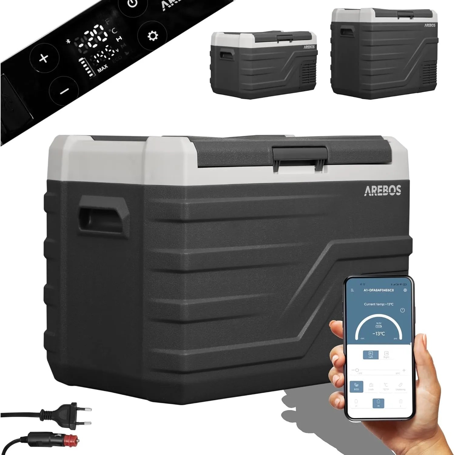 Arebos Kompressor Kühlbox 35 Liter | Elektrische Gefrierbox mit APP & Smart-Steuerung | Mobile Kühltruhe mit USB-Anschl…