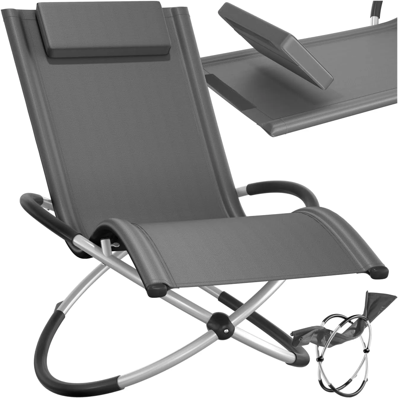 tectake Outdoor Rocking Chair, Folding Deck Chair, Weatherproof, Recliner Lounger, Maximum Load 150 kg, Ergonomic Recli…