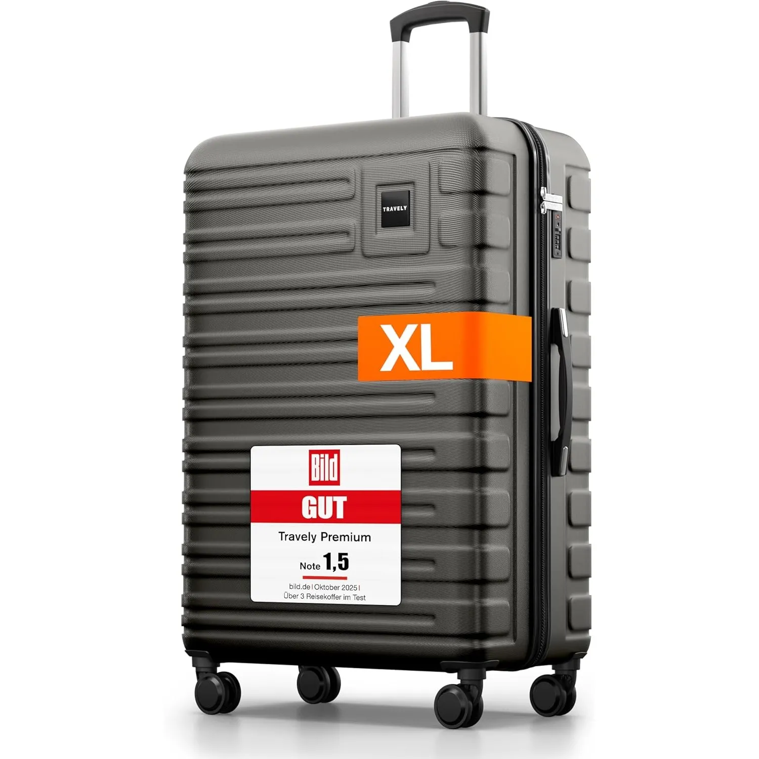 Travely Polycarbonat Koffer Groß 77cm XL - 100L Innenvolumen - 158cm Gurtmaß, sehr robuster Hartschalenkoffer mit sanft…
