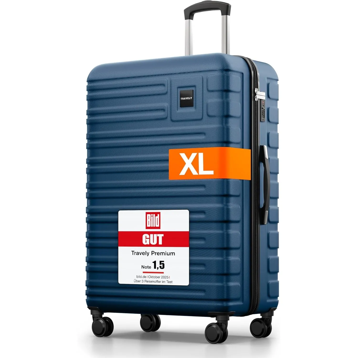 Travely Polycarbonat Koffer Groß 77cm XL - 100L Innenvolumen - 158cm Gurtmaß, sehr robuster Hartschalenkoffer mit sanft…