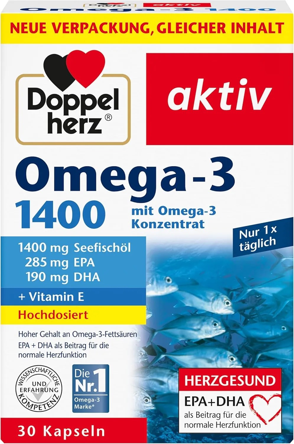 Doppelherz Omega-3 1400 - Hochdosiertes Omega-3-Konzentrat plus Vitamin E - Hoher Gehalt an Omega-3-Fettsäuren EPA & DH…