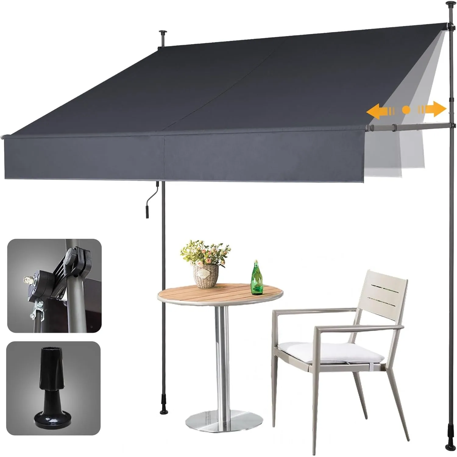 HOMEDEMO Klemmmarkise Markise Balkon ohne Bohren, 150cm x (120-150) cm Anthrazit, Upgrade Patent mit Verlängerten Einzi…