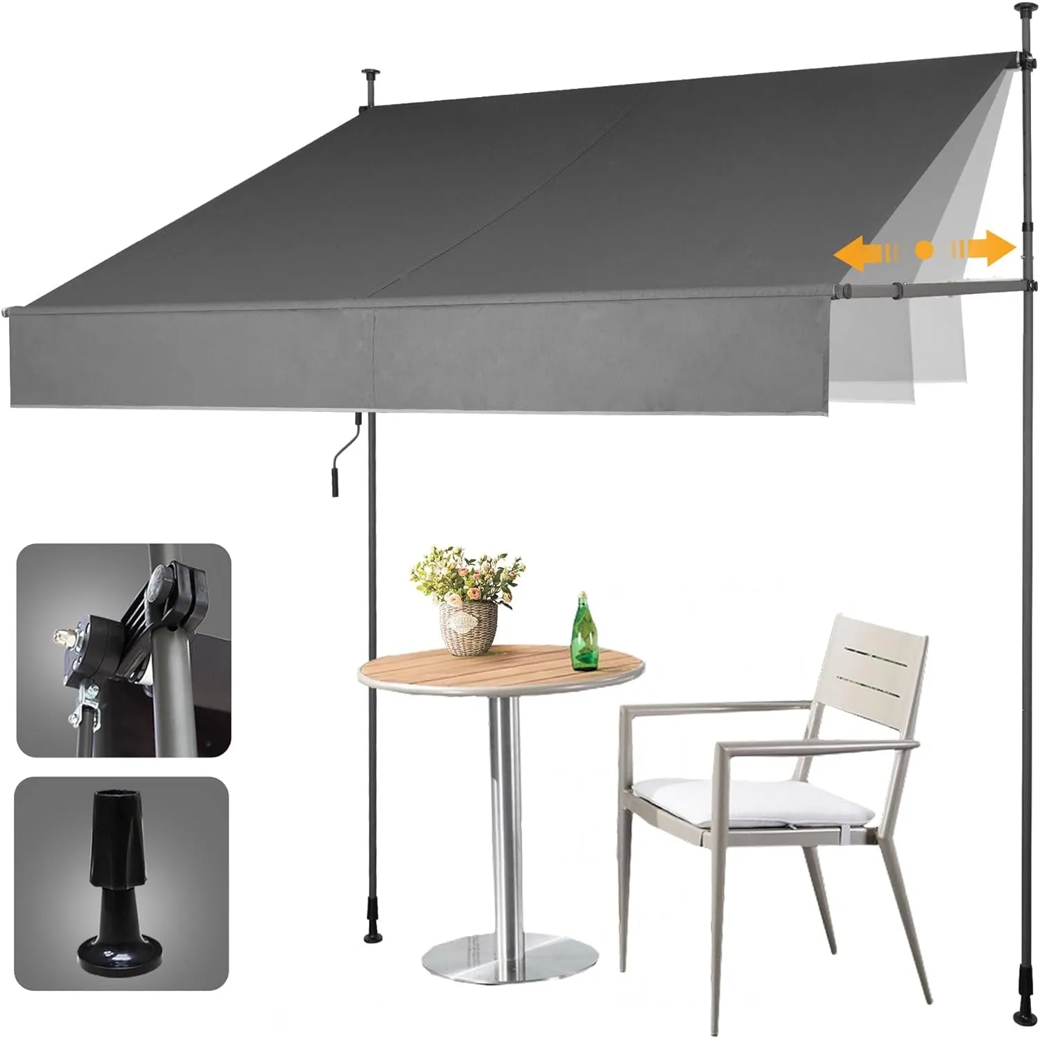 HOMEDEMO Klemmmarkise Markise Balkon ohne Bohren, 150cm x (120-150) cm Grau, Upgrade Patent mit Verlängerten Einziehbar…