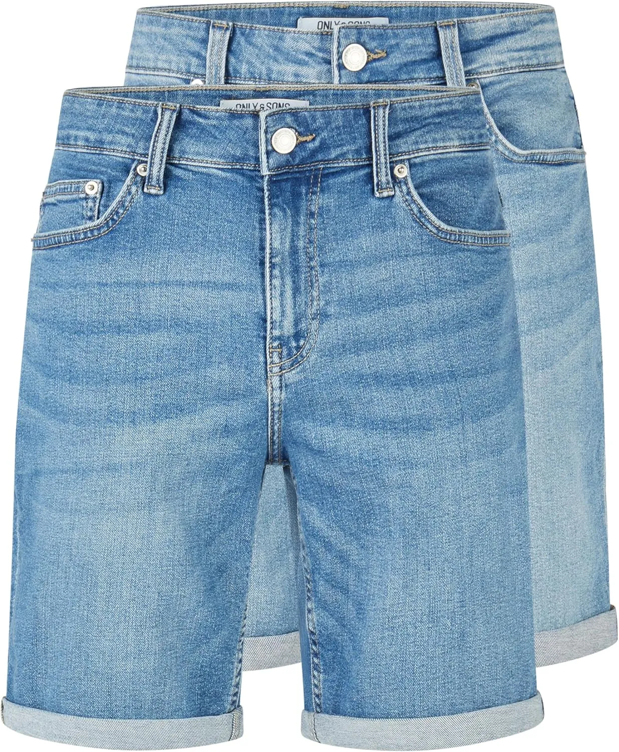 Only & Sons Onsply Men's Short Jeans, Pack of 2, Regular Fit Shorts, Basic Trousers, Denim Bermuda Summer Trousers, Pla…