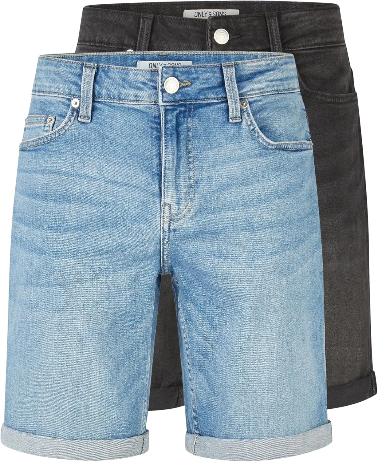 Only & Sons Kurze Jeans Herren ONSPLY 2er Pack Regular Fit Shorts Basic Hose Denim Bermuda Sommerhose Einfarbig Schwarz…
