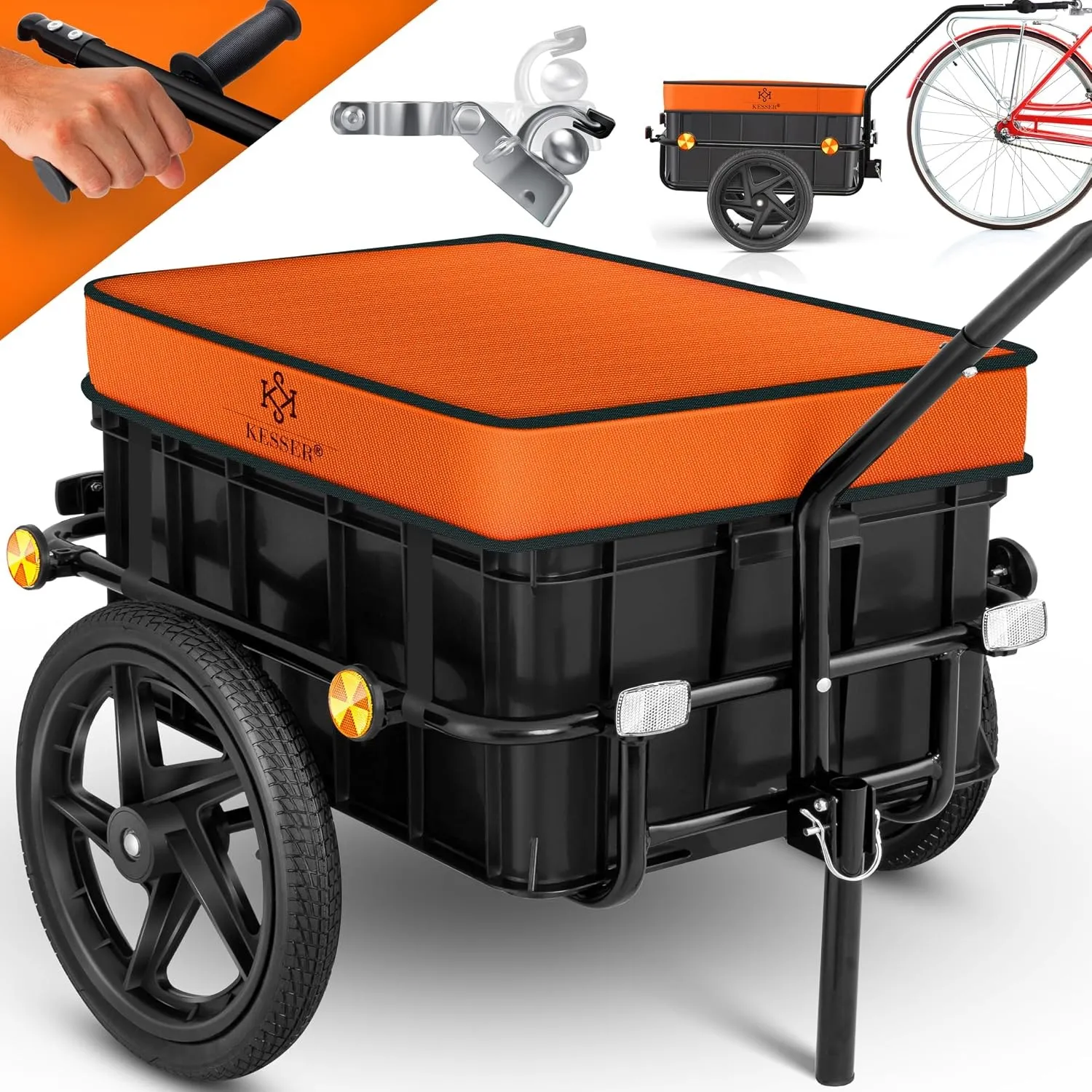 KESSER® Fahrradanhänger, Lastenanhänger, Handwagen mit Kupplung, Hochdeichsel, für Fahrrad Transportanhänger Transportb…