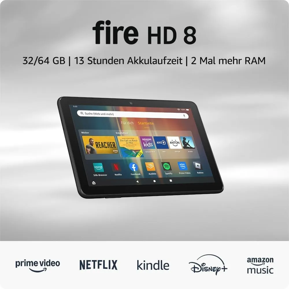 Zertifiziert und generalüberholt Amazon Fire HD 8-Tablet, 8-Zoll-HD-Bildschirm, 3 GB RAM, 32 GB Speicher, für Unterhalt…