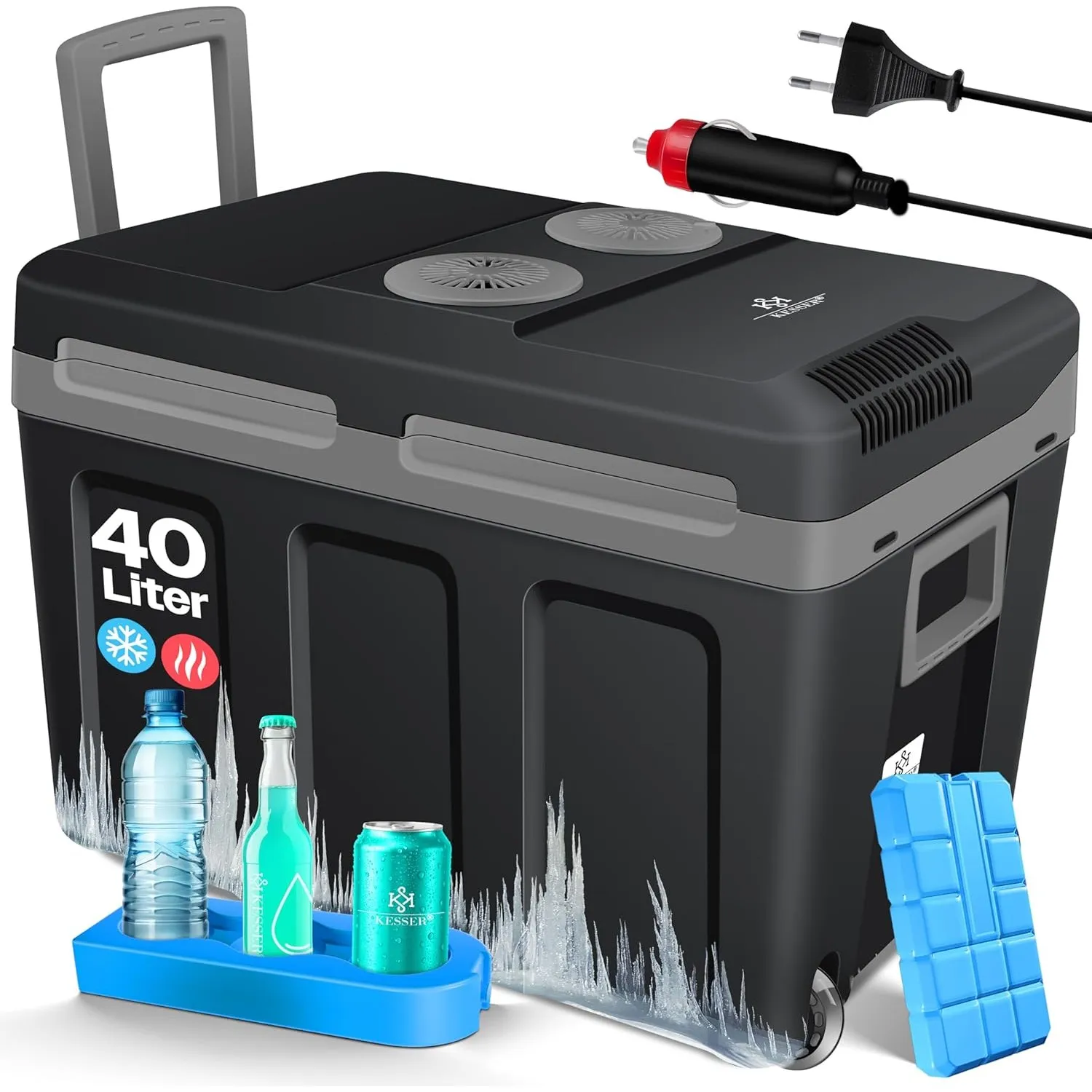 KESSER® Kühlbox 40L mit Rollen | Thermo-Elektrische Kühlbox | KÜHLT und WÄRMT | 12 & 230V | Thermobox für Auto, Boot & …
