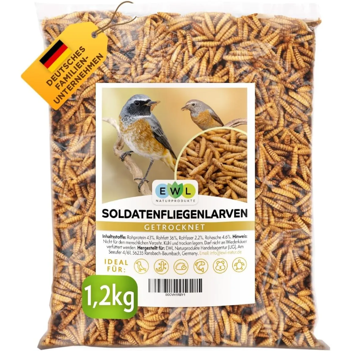 EWL Soldatenfliegenlarven getrocknet 1,2kg (7,8L) | Vogelfutter Fischfutter