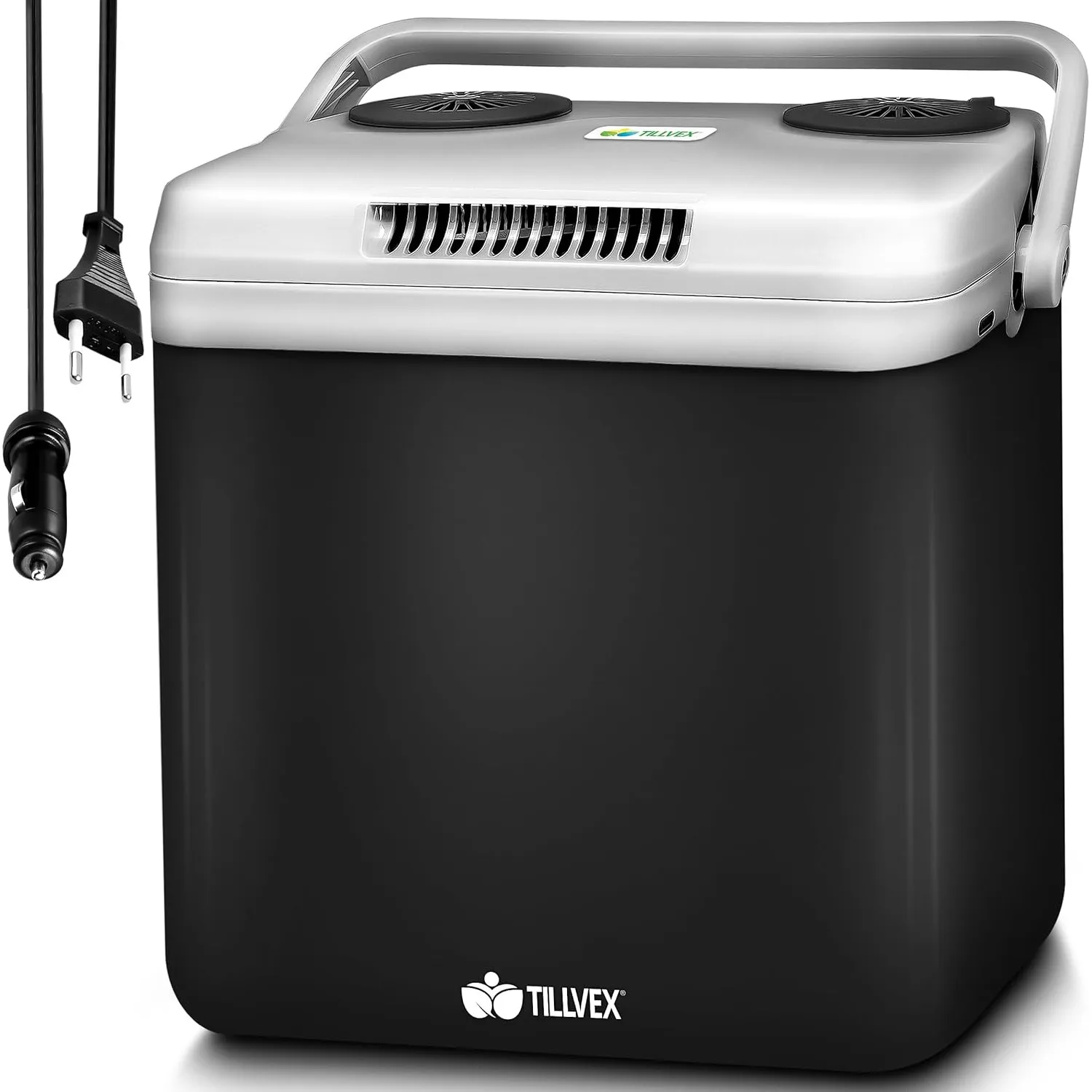tillvex Kühlbox elektrisch 32L | Mini-Kühlschrank 230 V und 12 V für KFZ Auto Camping | kühlt & wärmt | ECO-Modus