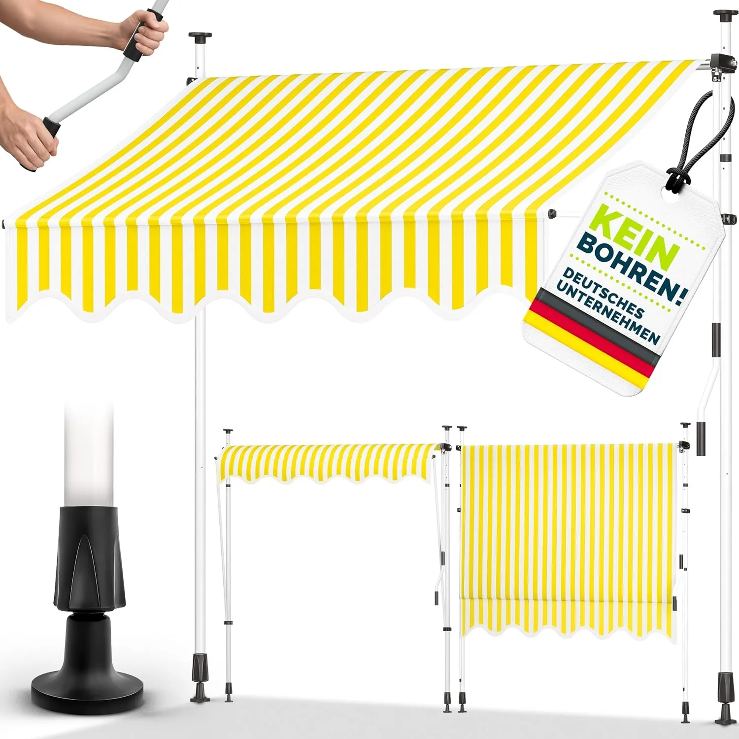 tillvex Klemmmarkise mit Handkurbel Balkon | Balkonmarkise ohne Bohren | Markise UV-beständig & höhenverstellbar | Sonn…