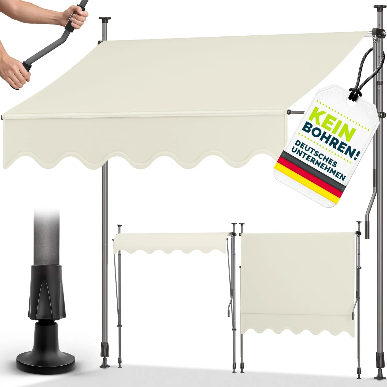 tillvex Klemmmarkise mit Handkurbel Balkon | Balkonmarkise ohne Bohren | Markise UV-beständig & höhenverstellbar | Sonn…