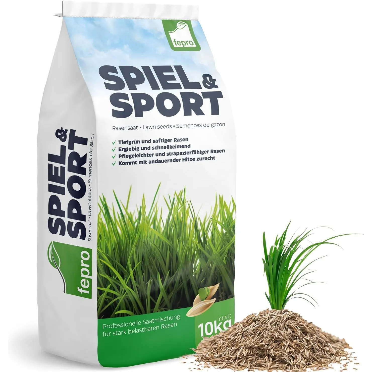 20kg Rasensamen Sport und Spiel schnellkeimend 800m², robust, tiefgrün, ideal für Neuansaat und Nachsaat, Rasensaat Gra…