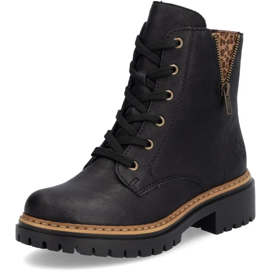 Rieker 72617-00 Damen Schnürboot Synthetik schwarz/Leo schwarz/Leo