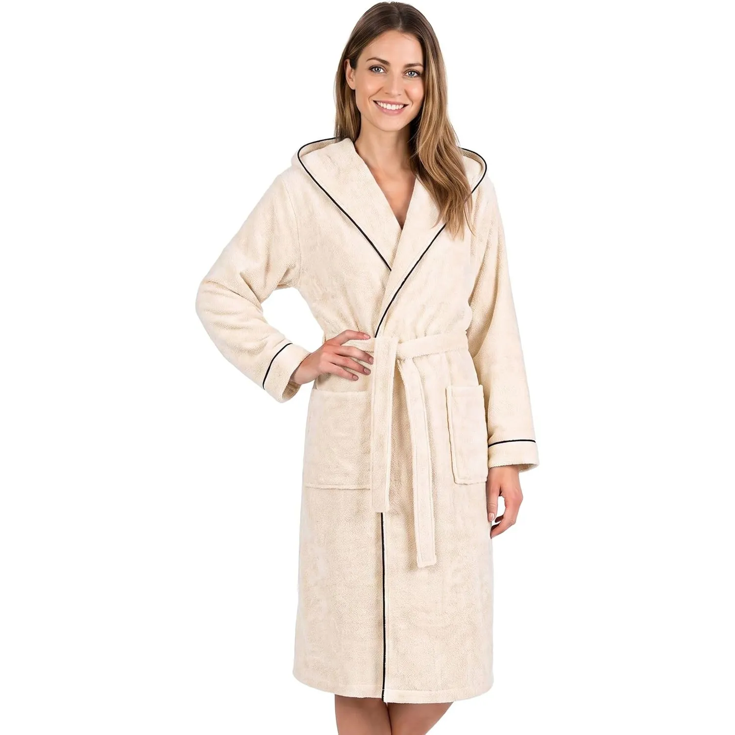 LAYNENBURG Bademantel Damen Frottee - Kapuze - Lang - 100% Baumwolle (360g/m2) - OEKO TEX Standard 100 - Größe S, M, L,…