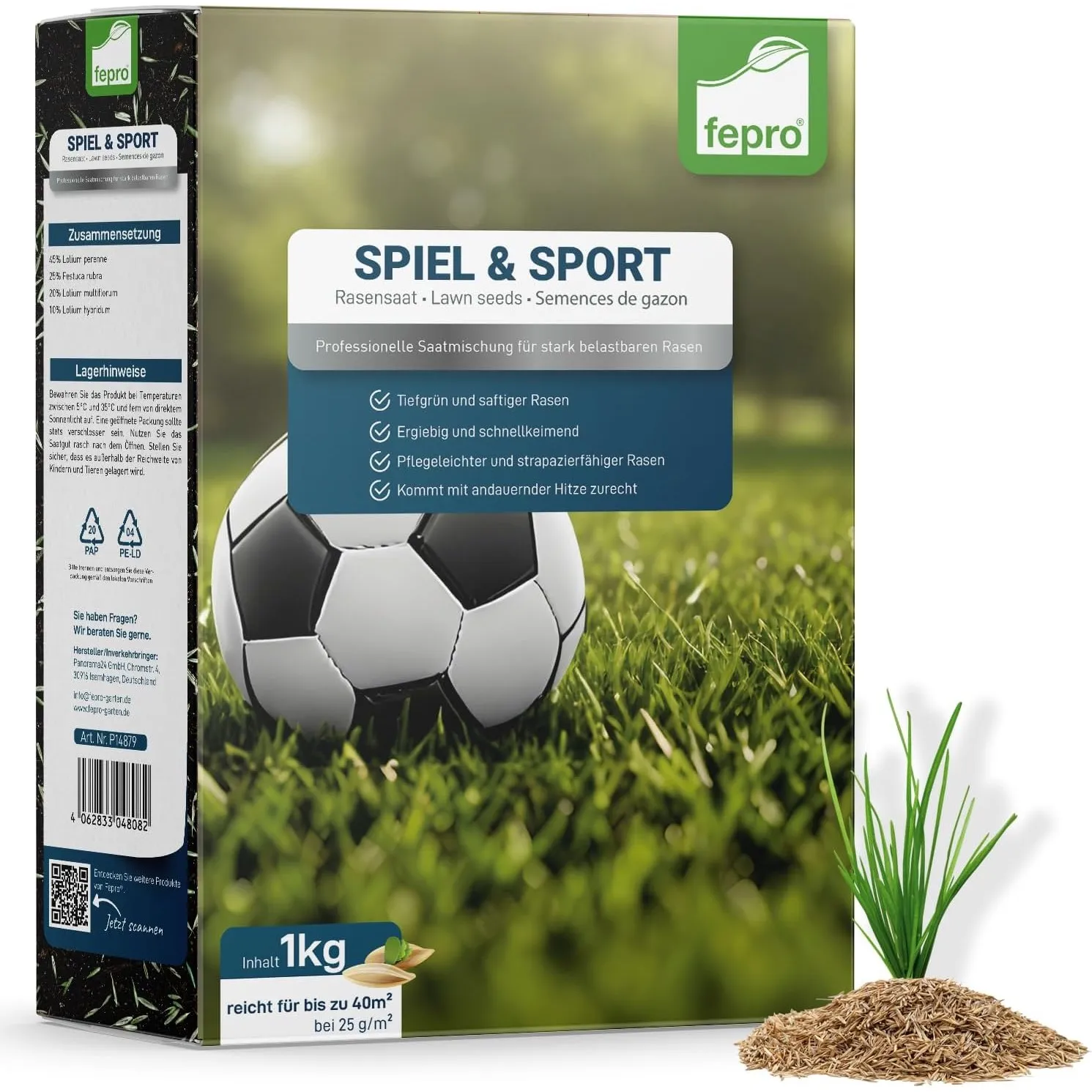 1kg Rasensamen Sport und Spiel schnellkeimend 40m², robust, tiefgrün, ideal für Neuansaat und Nachsaat, Rasensaat Grass…