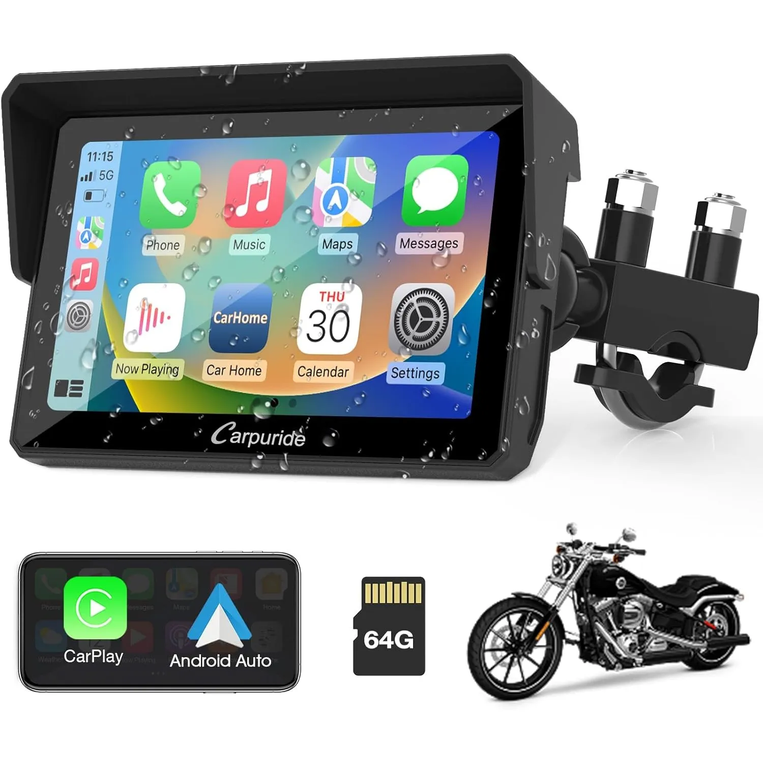 CARPURIDE W502 CarPlay Motorrad Navi 5" Android Auto Bluetooth Wasserdicht