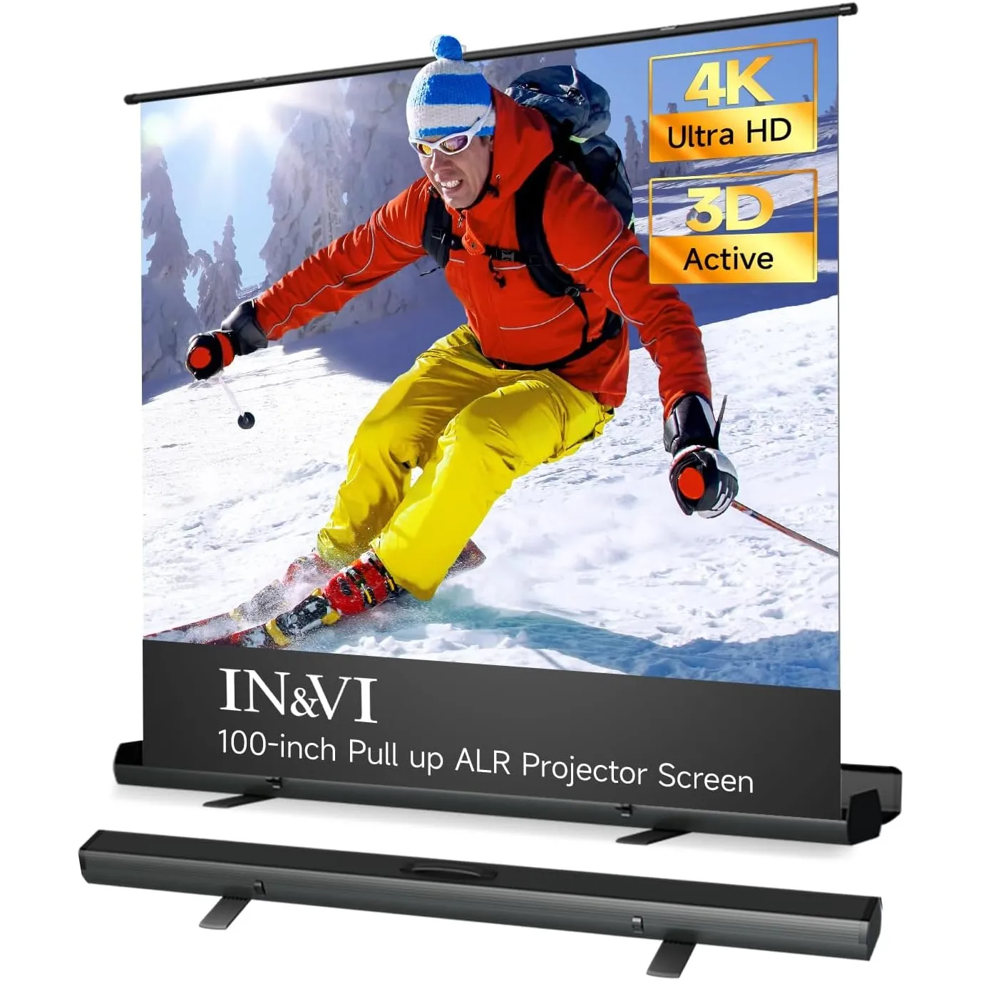 IN&VI Tragbare Leinwand Beamer 100 Zoll Format 16:9,Hochziehbare Pull-Up Beamer Leinwand mit Ständer,Ideal für Heimkino…