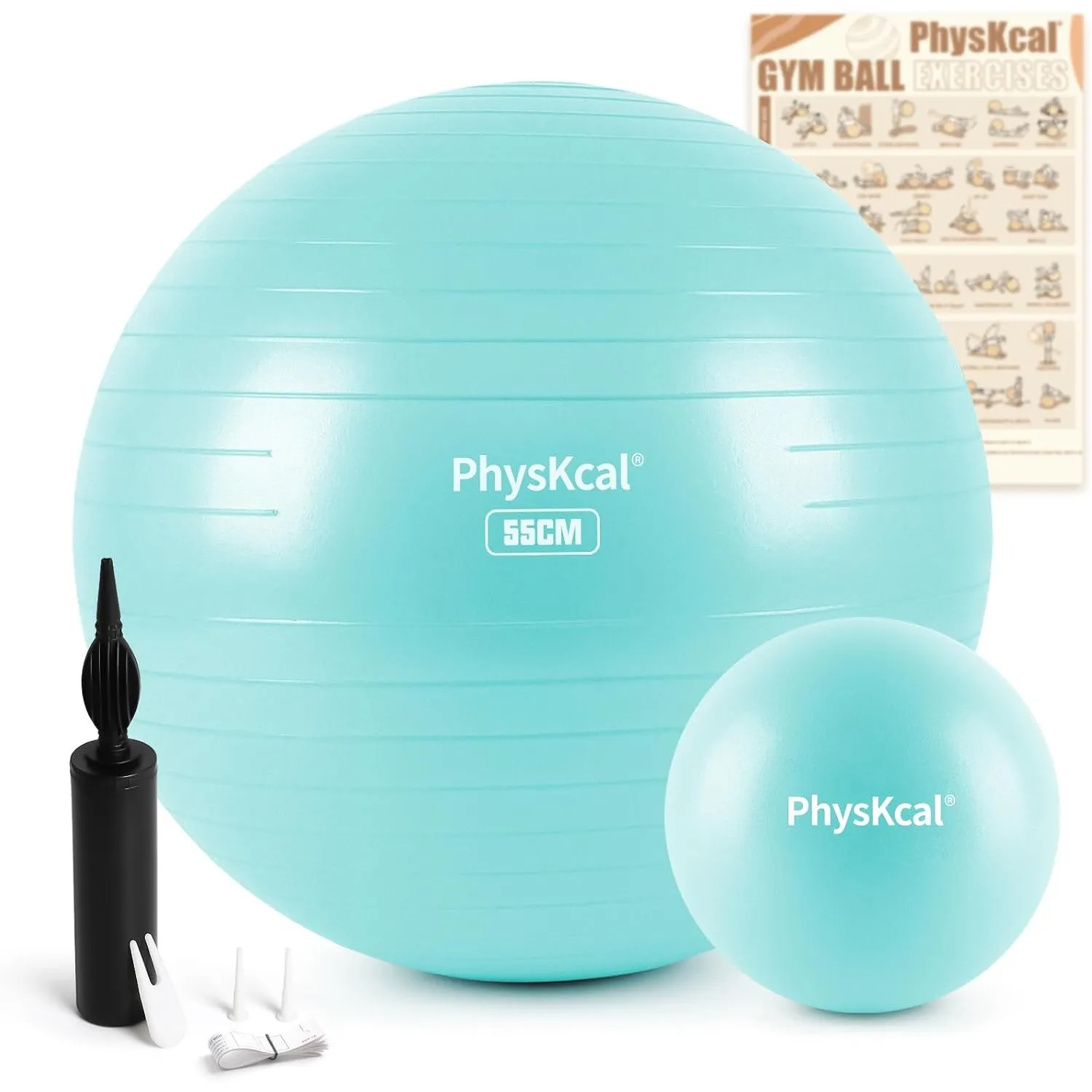 PhysKcal 55/65/75/85 cm Gymnastikball Set, Ergonomischer Sitzball für Büro | Inkl. 23 cm Pilates Ball Set. Perfekt für …