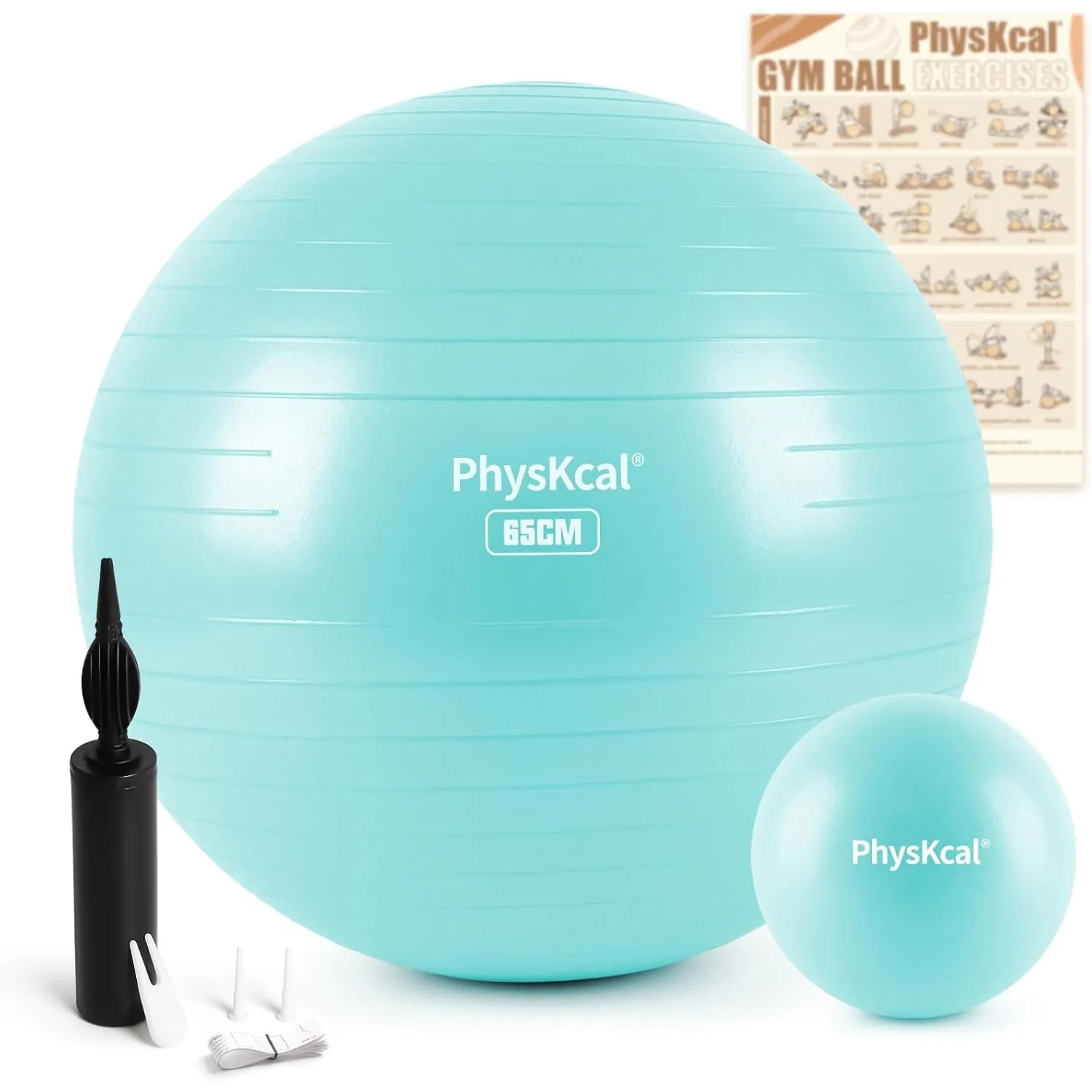 PhysKcal 55/65/75/85 cm Gymnastikball Set, Ergonomischer Sitzball für Büro | Inkl. 23 cm Pilates Ball Set. Perfekt für …