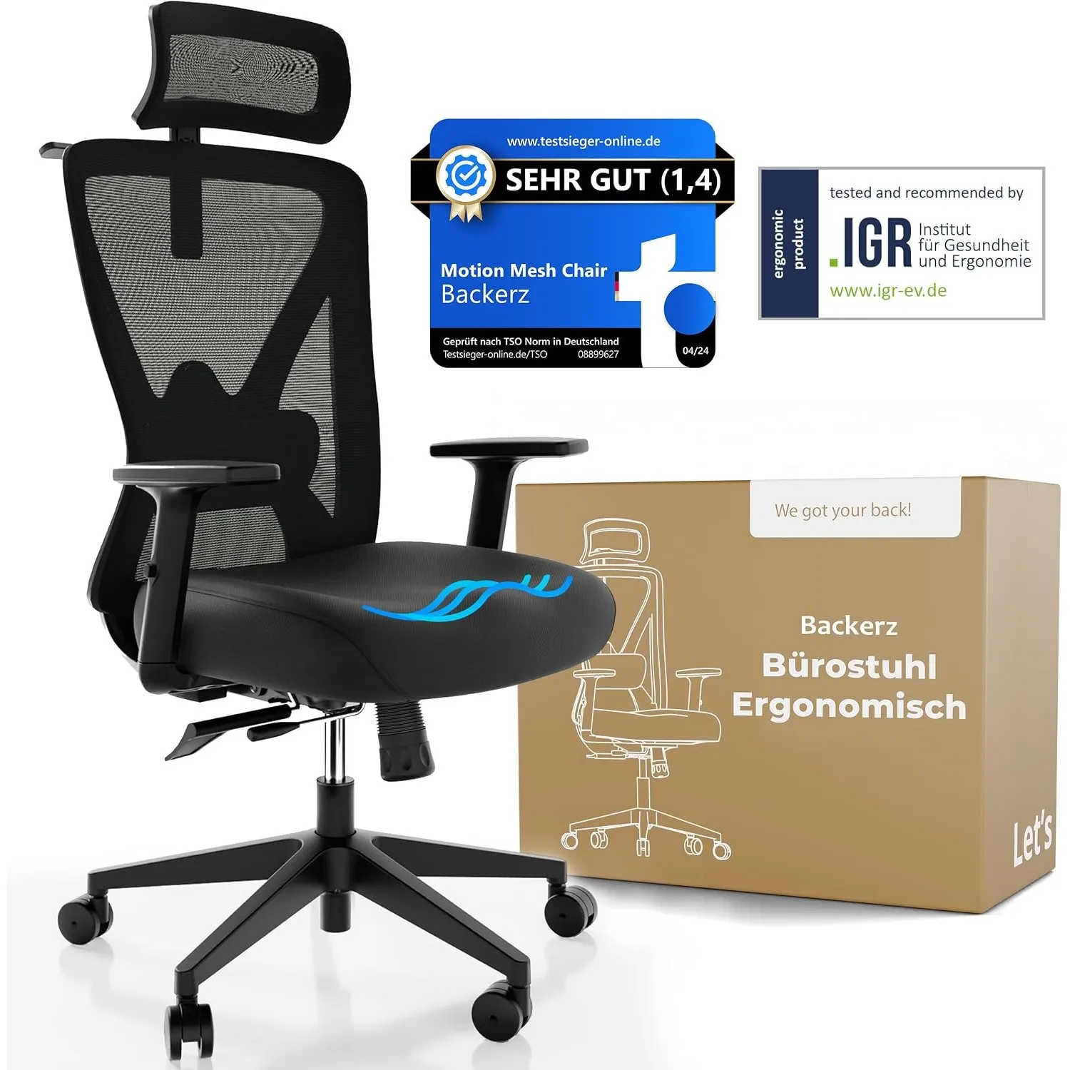 Backerz Bürostuhl Ergonomisch - Bürostühle 150kg, TUV & NEN 1335 Zertifiziert - Office Schreibtischstuhl - Chair - Ergo…