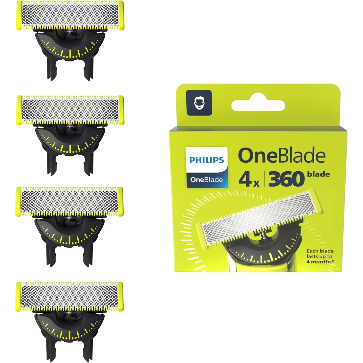 Philips OneBlade Original 360-Klingen, passend für alle OneBlade und Pro Modelle, original von Philips, 4er-Pack (Model…