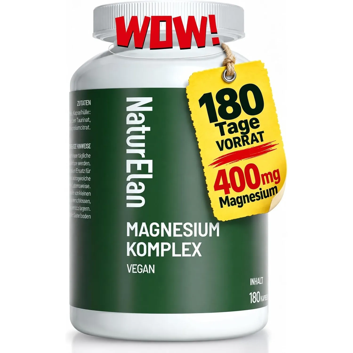 Magnesium Komplex 400mg |180 Kapseln (6 Monate) | 5 in 1 | Laborgeprüft
