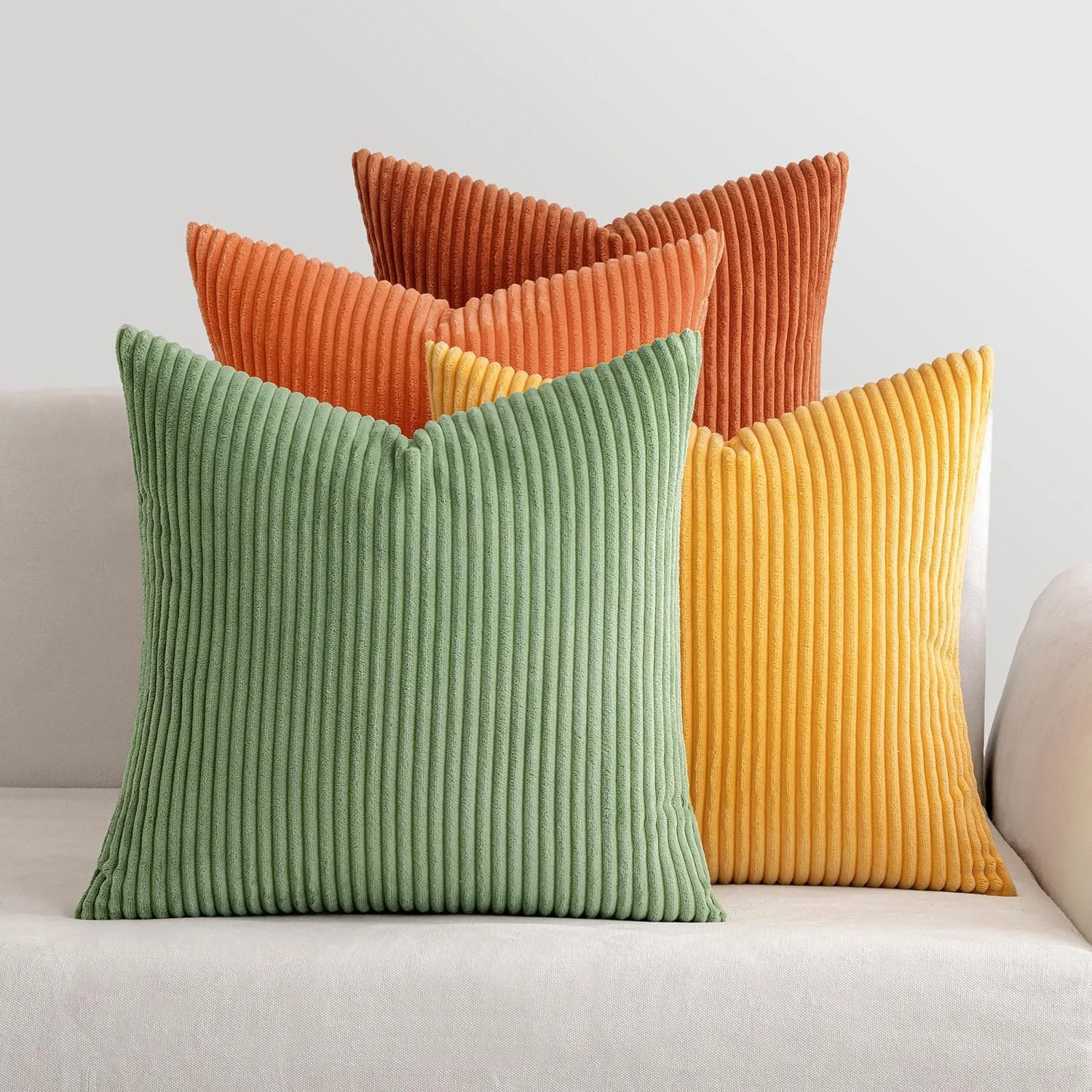 MIULEE Kissenbezug 45x45 4er Set Kordsamt Kissenhülle sofakissen Olive
