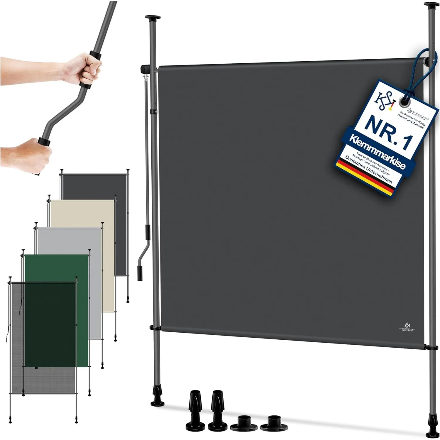 KESSER® Klemmmarkise 120x310 cm, Garten Balkon Sichtschutz wetterfest, Wind- & Sonnenschutz, Senkrechtmarkise mit Handk…