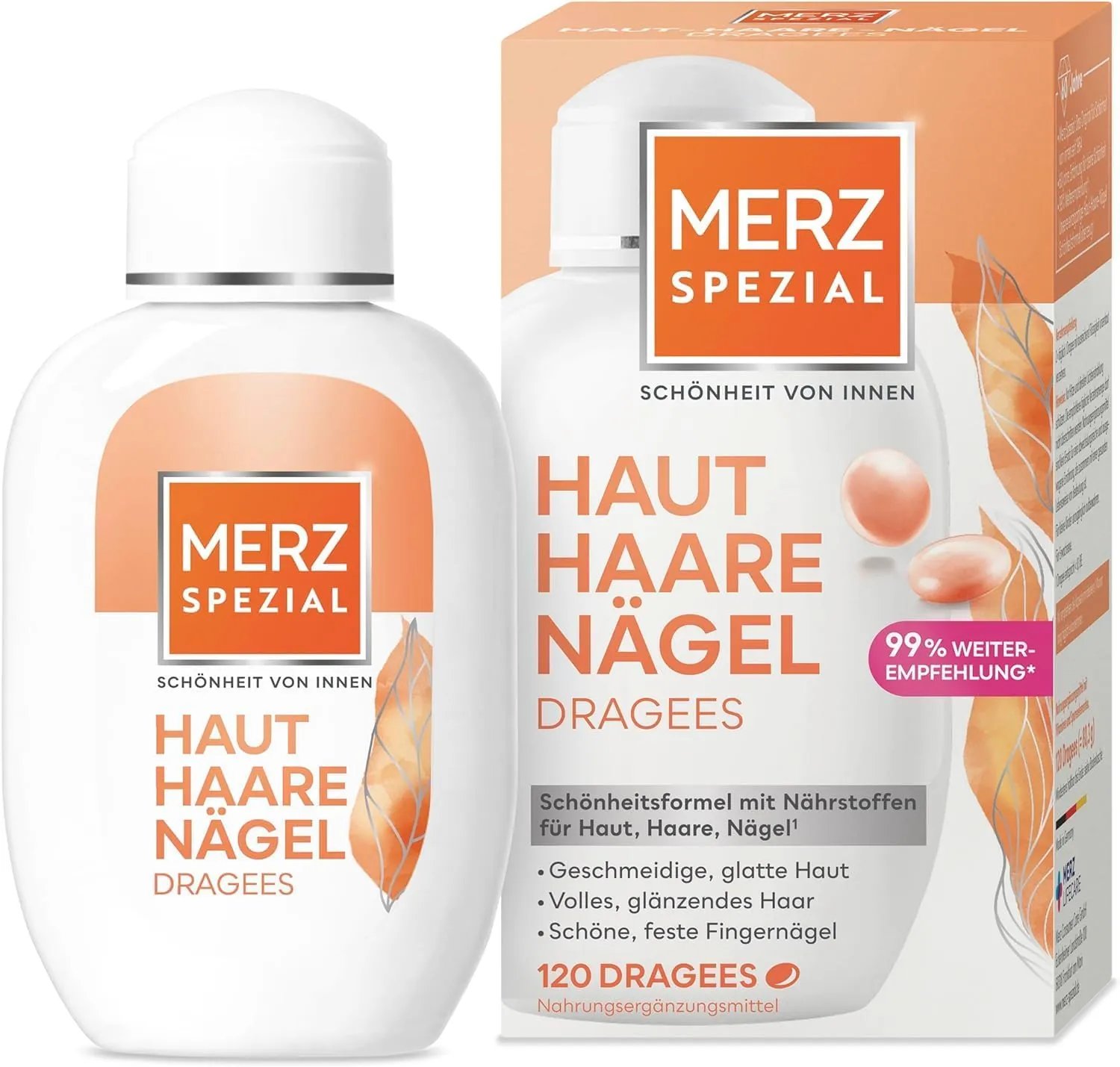 Merz Spezial Haut Haare Nägel Dragees – Nahrungsergänzungsmittel mit 13 Mikro-Nährstoffen für strahlende Haut, glänzendes Haar und feste Fingernägel – 1 x 120 Dragees