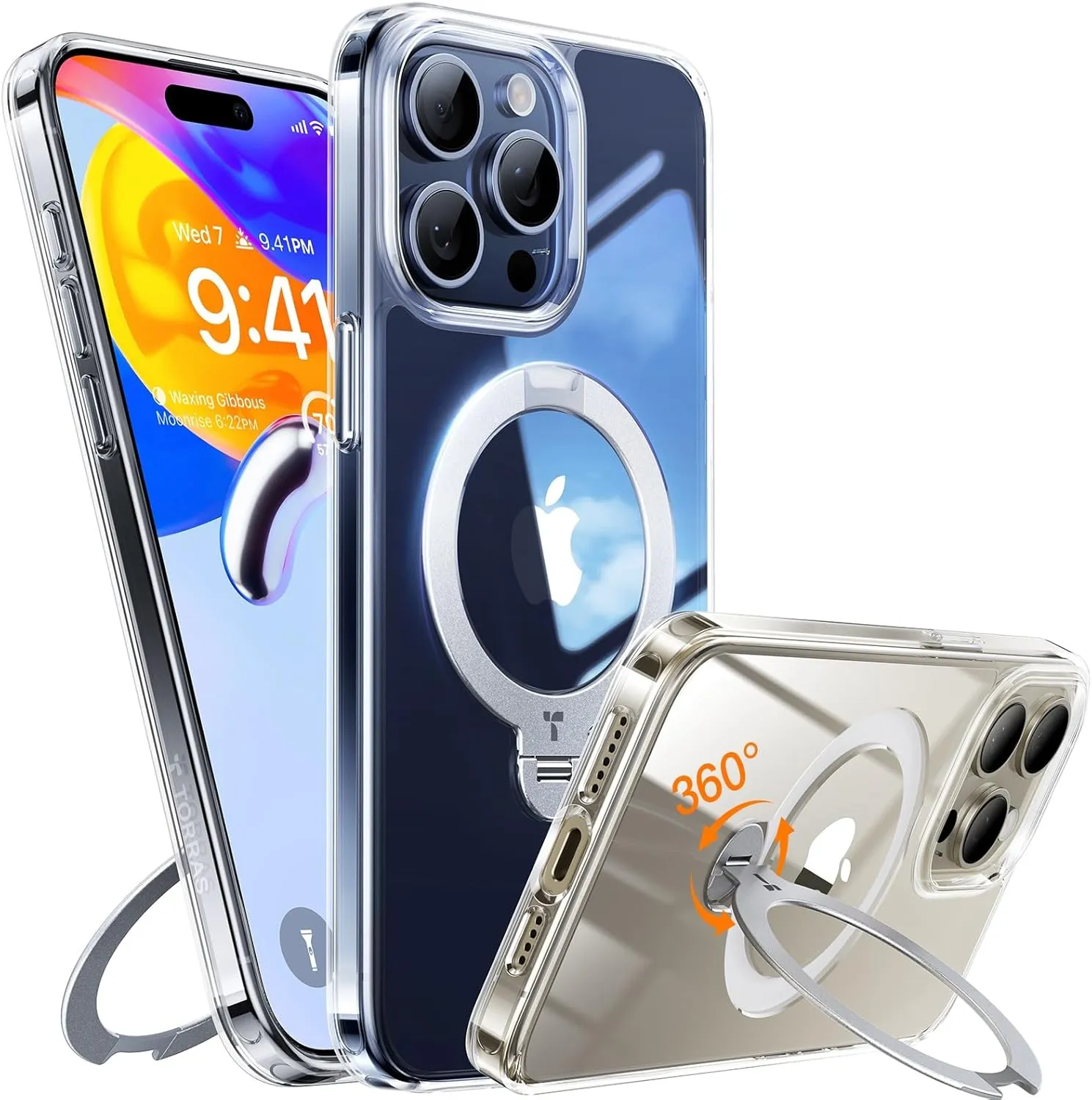 TORRAS Ostand Q3 Spin für iPhone 15 Pro Hülle (360° Magnetischer Unsichtbarer Ständer) Zertifizierte Militärschutz, Mag…