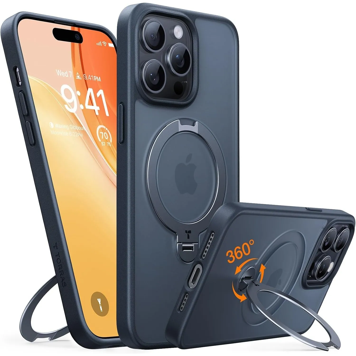 TORRAS Ostand Q3 Spin für iPhone 14 Pro Hülle mit 360° Ständer Schwarz