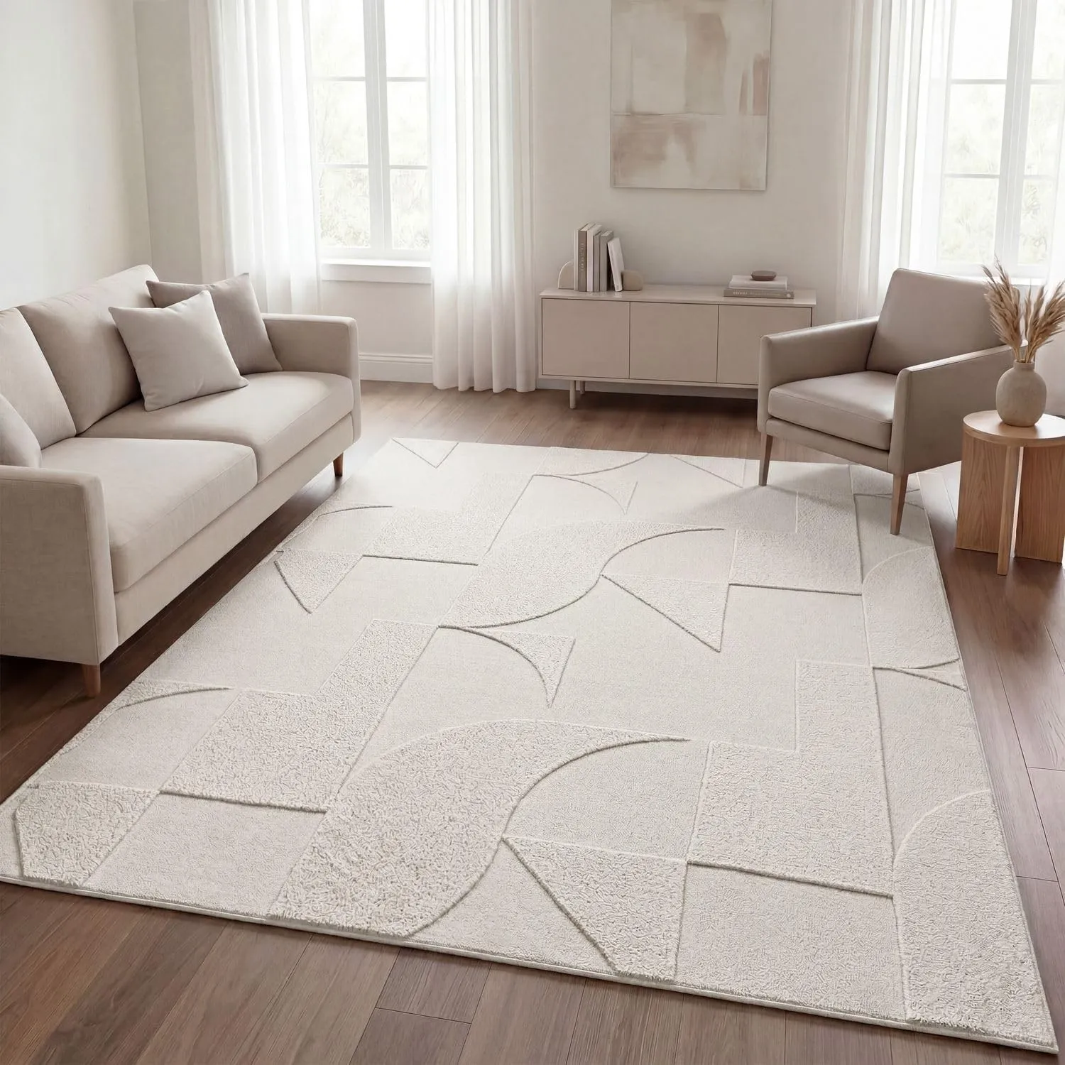 TT Home Wohnzimmer Teppich Schlafzimmer Hochflor Skandinavisches Design Unifarben Geometrisch Boho Style Modern Waschba…