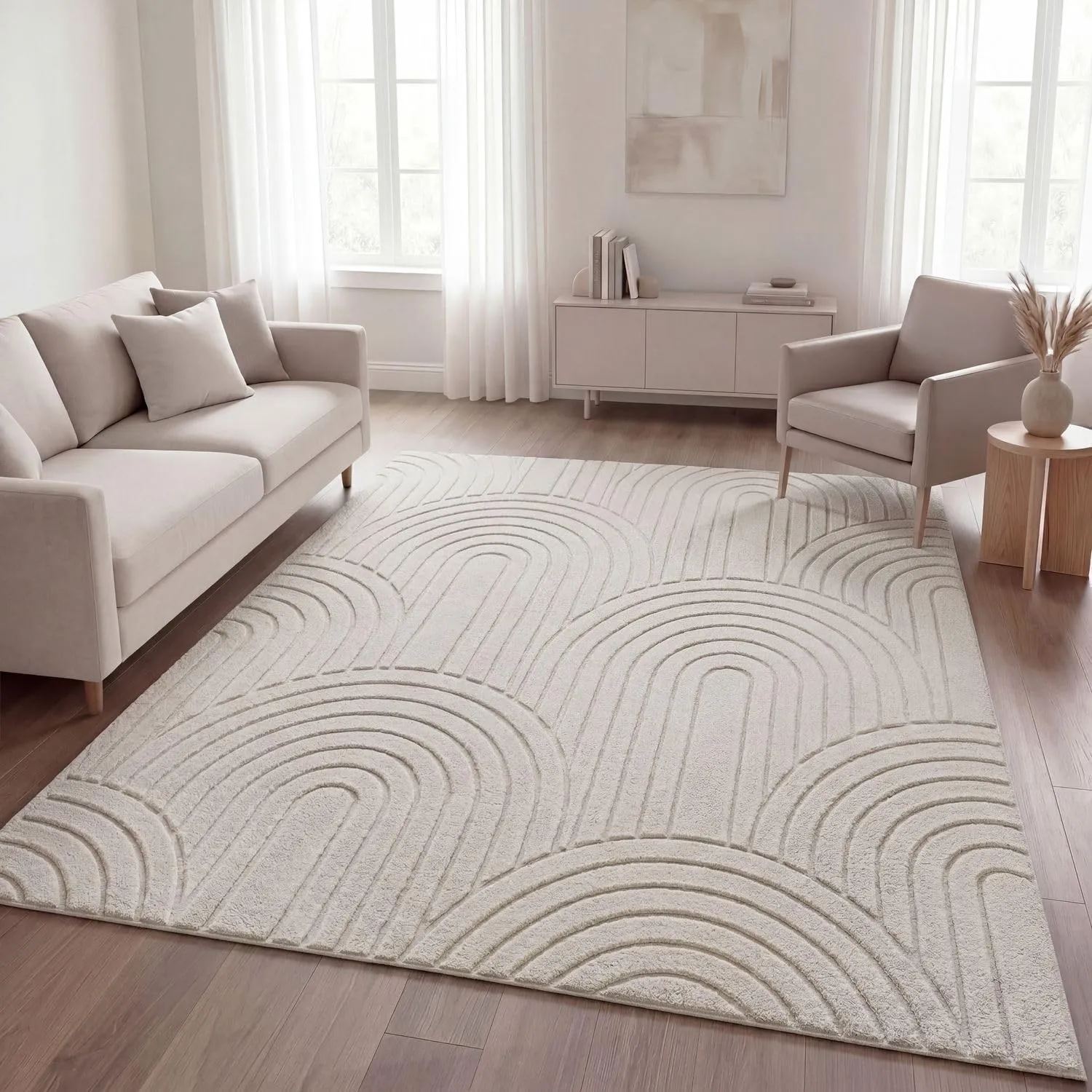 TT Home Wohnzimmer Teppich Schlafzimmer Hochflor Skandinavisches Design Unifarben Geometrisch Boho Style Modern Waschba…