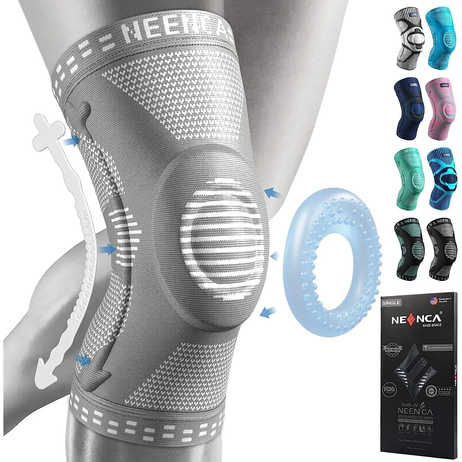 NEENCA Kniestütze, Komprimierte Kniebandage mit Patella Gel Pads & Feder Seitenstabilisatoren, Medizinischer Knieschütz…