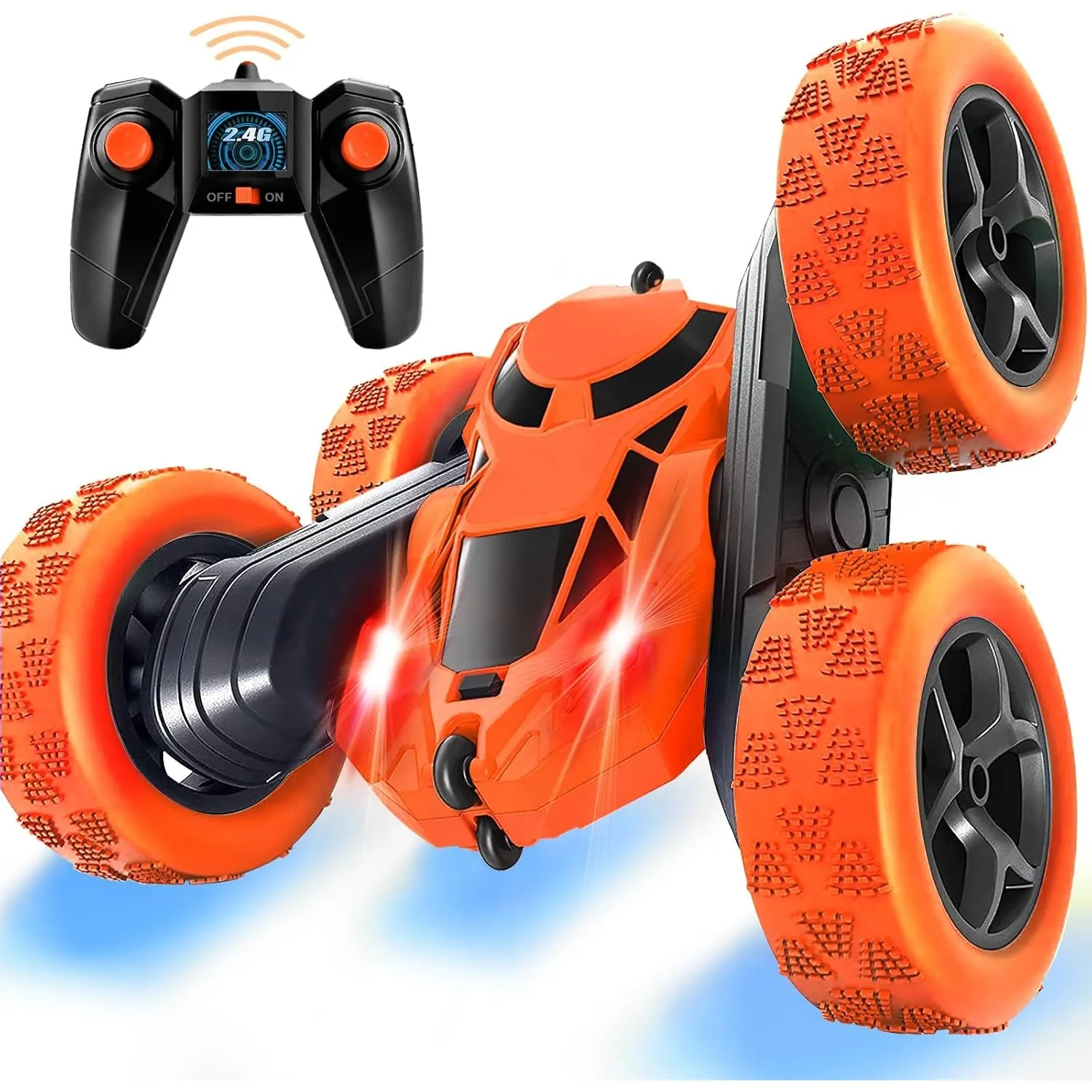 MidiVix Ferngesteuertes Auto, 90 Min Spielzeit, 2.4Ghz Doppelseitig 360° drehbare RC Stunt Crawler mit Scheinwerfern, 4…