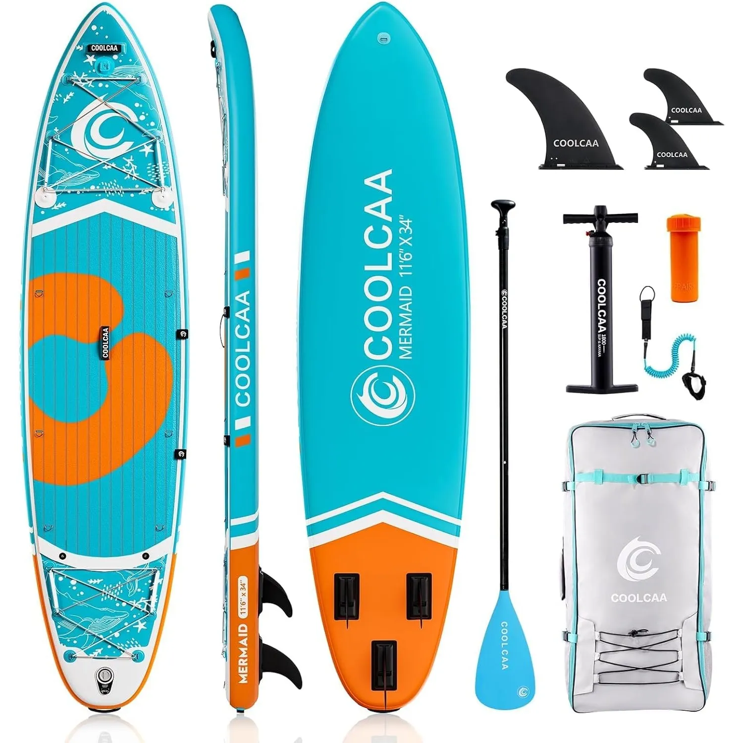 COOLCAA SUP Board, 355cm (Extra Groß) Stand Up Paddling Board, Aufblasbares Stand-Up Paddle Board mit 86cm Extra Breit,…