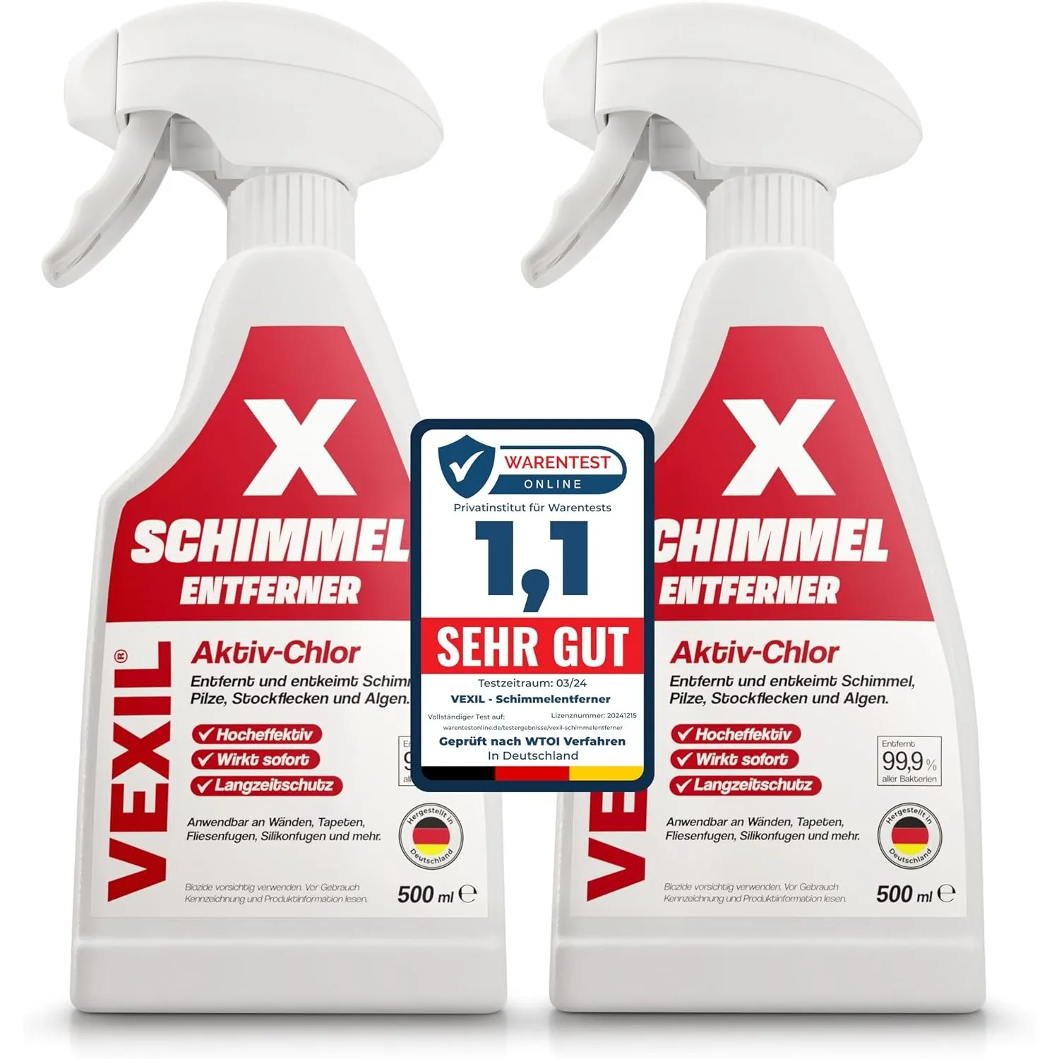 VEXIL Profi Schimmelentferner für Wand, Bad, Fliesen, Fugen & mehr – mit AKTIV-CHLOR und HAFTEFFEKT – Extra starkes Sch…