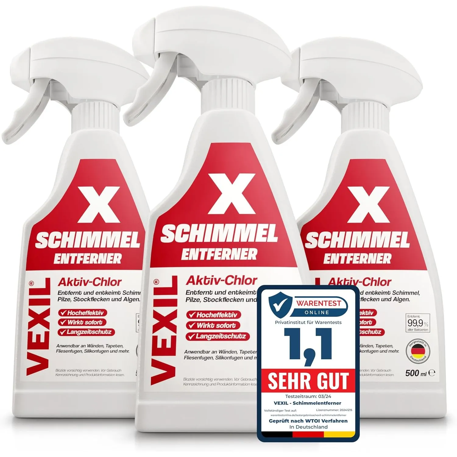 VEXIL Profi Schimmelentferner für Wand, Bad, Fliesen, Fugen & mehr – mit AKTIV-CHLOR und HAFTEFFEKT – Extra starkes Sch…