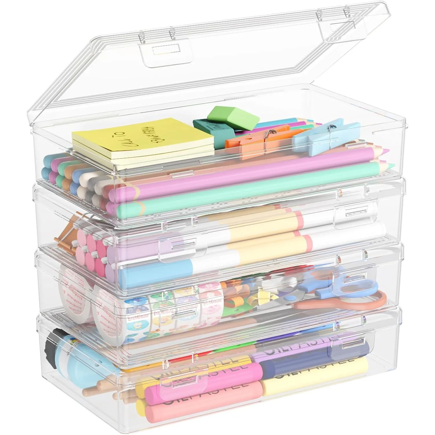 Lifewit 4 Pack Stiftebox Kinder mit Klappdeckel, 20x12x4cm, Transparent Box