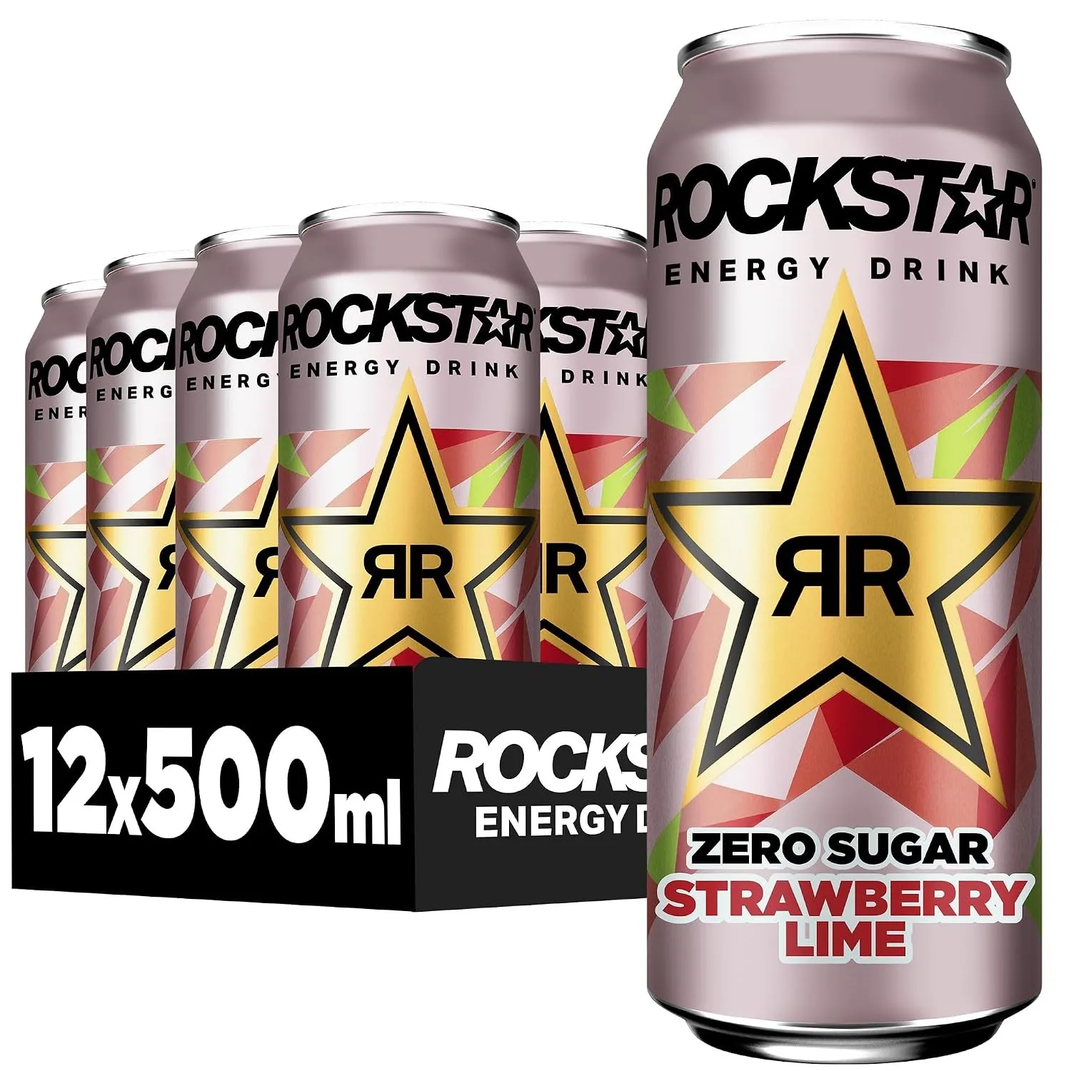 Rockstar Energy Drink Zero Sugar Strawberry Lime, 12x500ml – koffeinhaltig