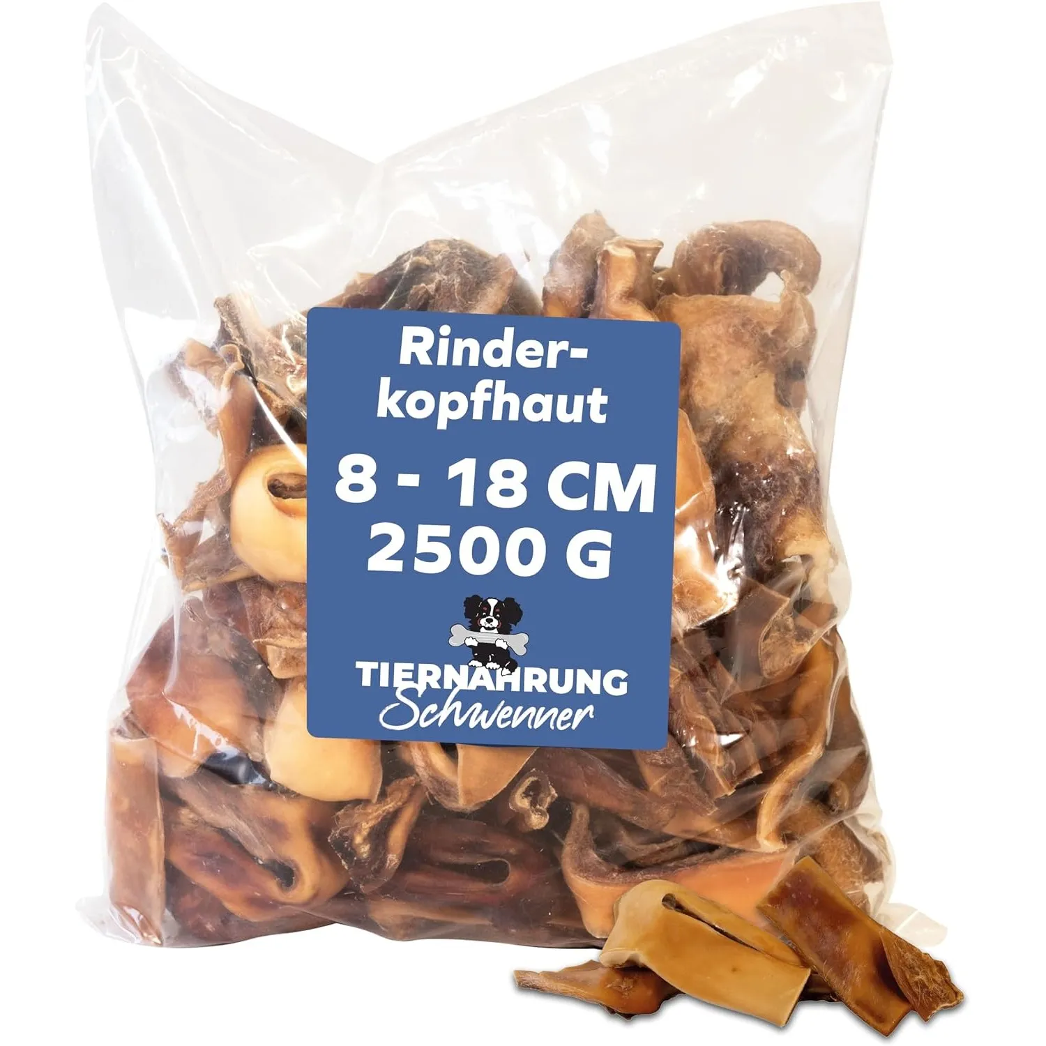 Rinderkopfhaut Hunde, kurz, 8-18cm, getrocknet, 2500g
