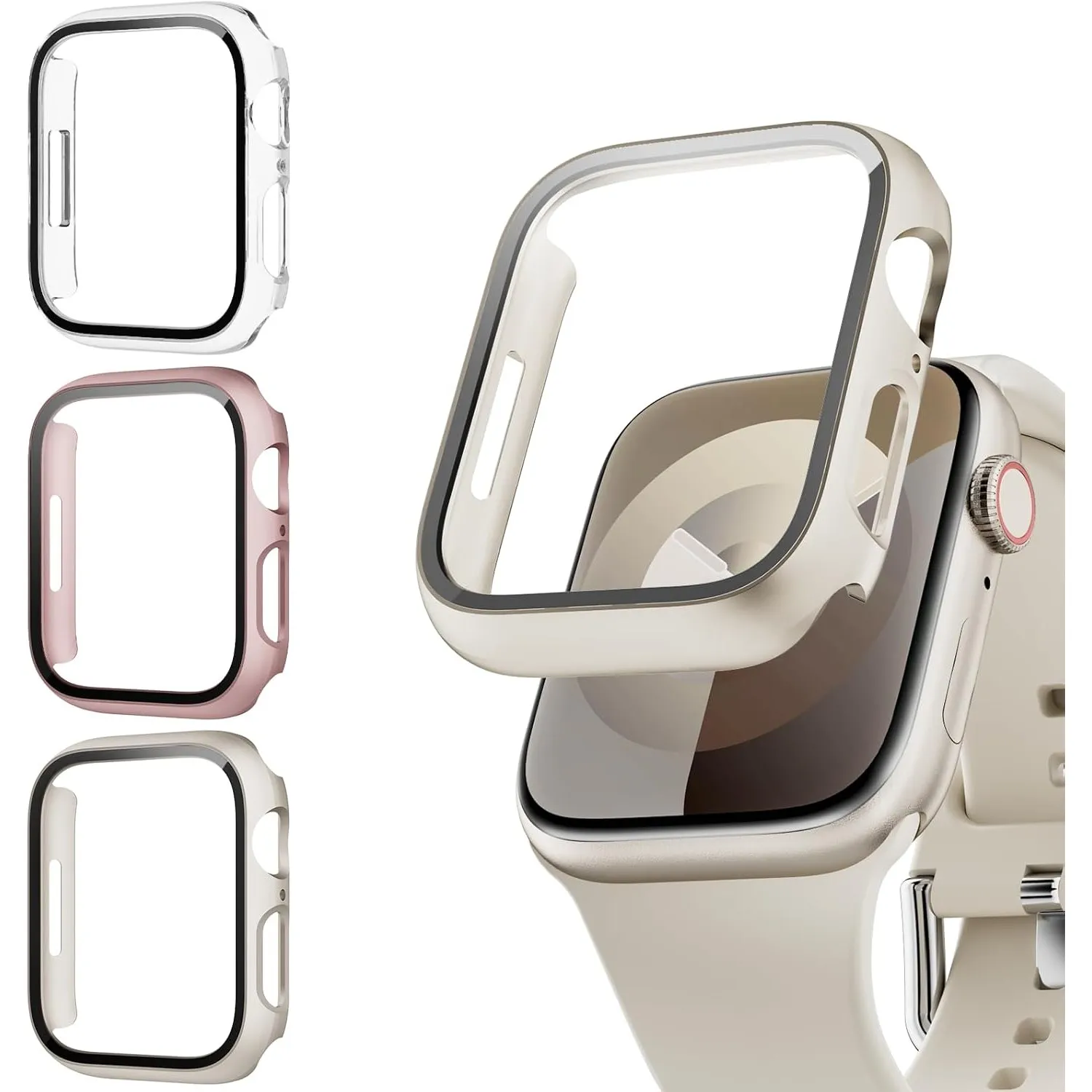 Lovmunia 3-Stück Schutzhülle mit Displayschutzfolie Kompatibel mit Apple Watch Series 9/8/7 41mm, Rundum Ultradünne Har…