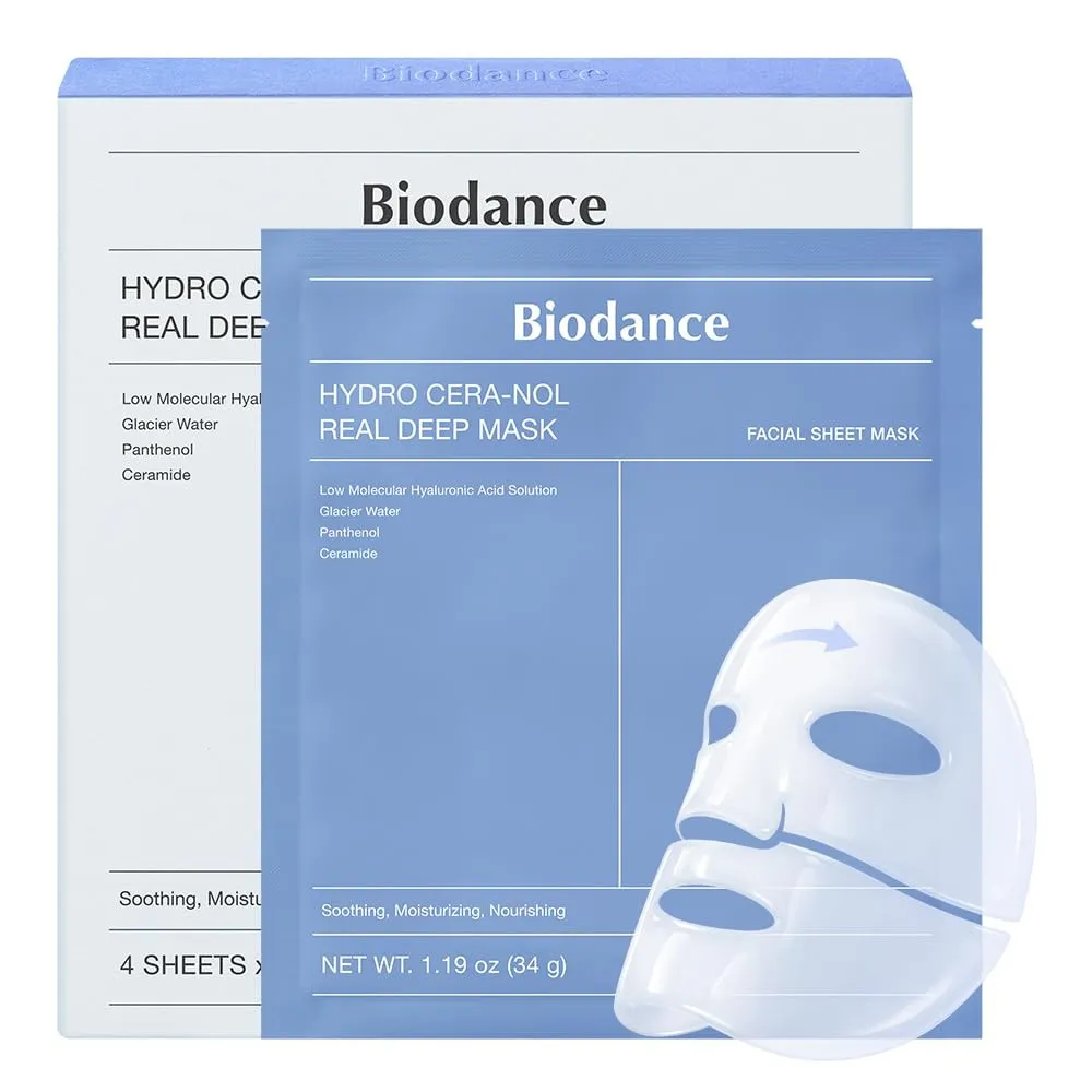 BIODANCE Hydro Cera-nol Real Deep Maske, Overnight Hydrogel Maske, beruhigend, feuchtigkeitsspendend, nahrhaft, 34g x 4…