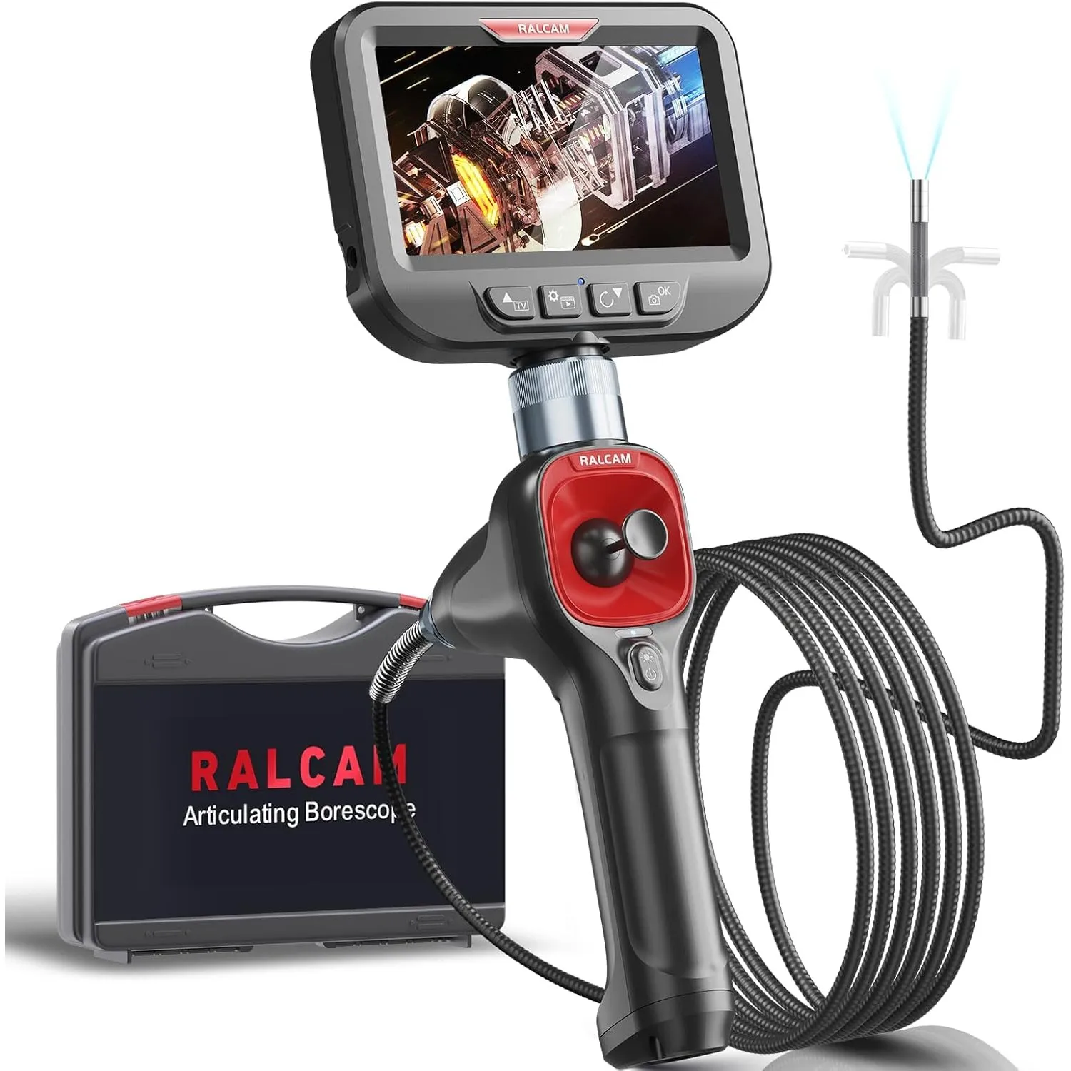 Ralcam Endoskopkamera mit Licht Endoscope Camera - 360° Endoskop Schwenkbarer 4,3" HD 720P Inspektionskamera mit Licht …