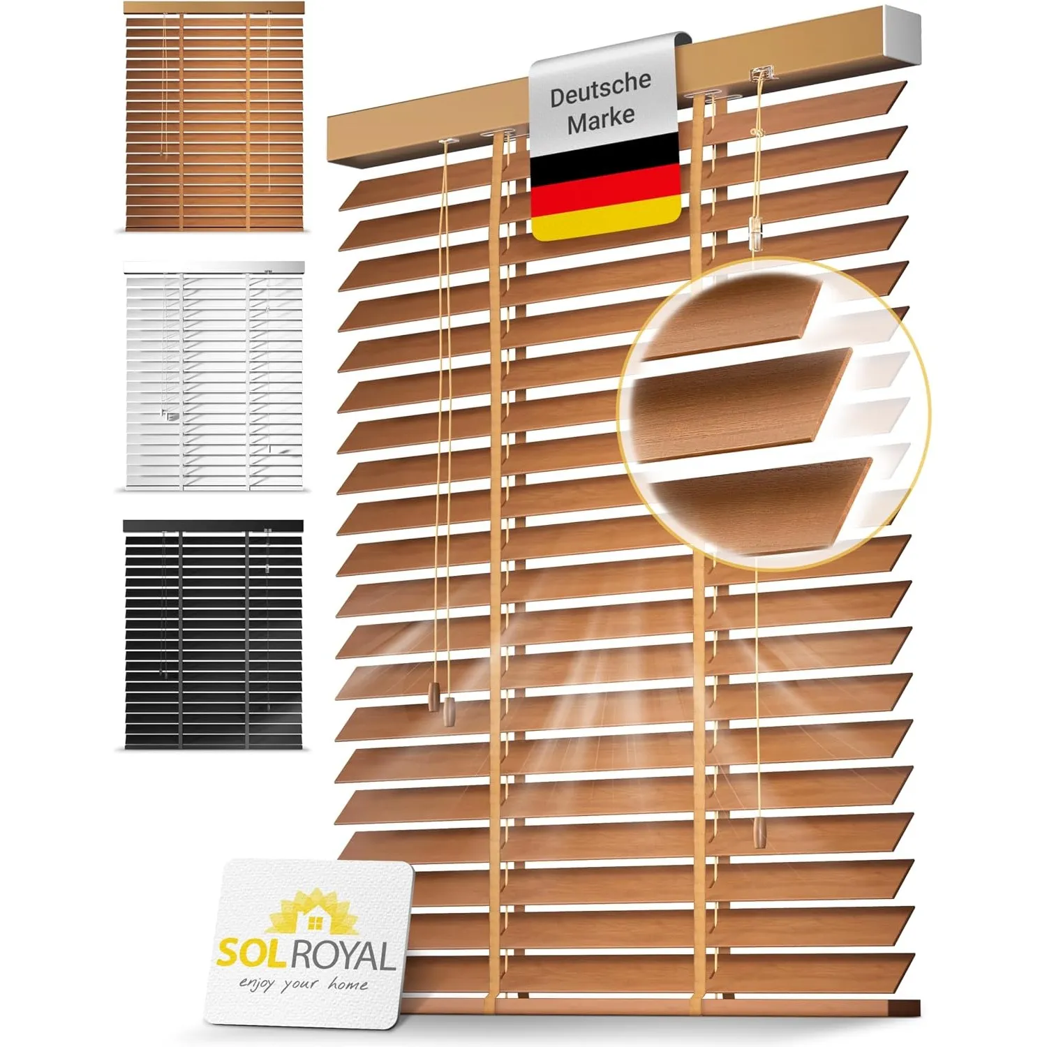 Sol Royal Holzjalousie 50 mm Lamellen extra breit Massivholz Echtholz