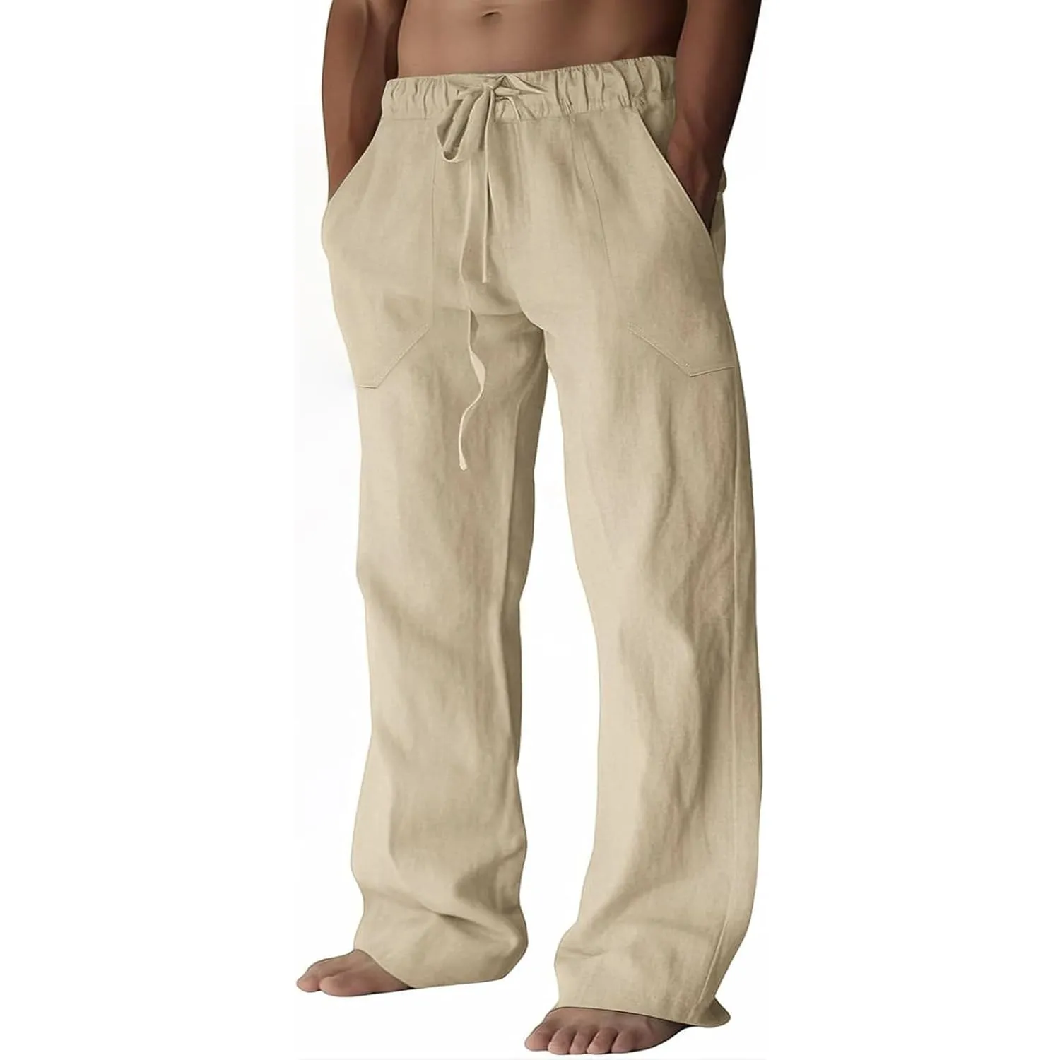 Puimentiua Leinenhose Herren,Lang Leichte Sommerhose,Sommer Leinen Hosen,Loose Fit Baumwollehosen mit Tunnelzug und Tas…