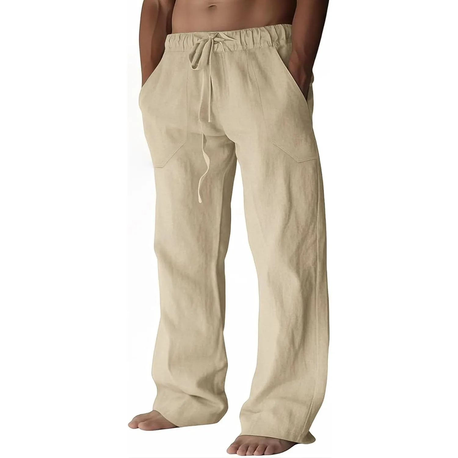 Puimentiua Leinenhose Herren,Lang Leichte Sommerhose,Sommer Leinen Hosen,Loose Fit Baumwollehosen mit Tunnelzug und Tas…