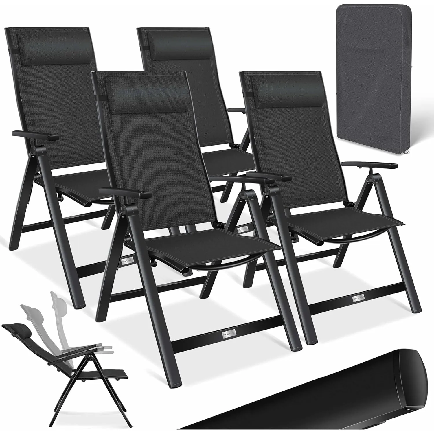 KESSER® Gartenstuhl Hochlehner mit Armlehnen 4er Set Aluminium Klappstuhl mit Kopfkissen & Abdeckung Campingstuhl 7-Fac…