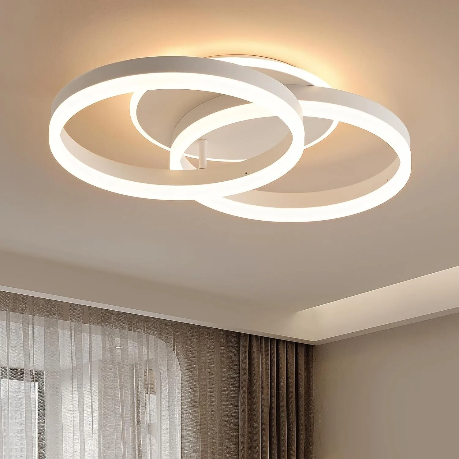 LED Deckenlampe Wohnzimmer 50cm 2-Ringe Design, 36W Deckenleuchte Moderne mit Fernbedienung Dimmbar, aus Metall+Acryl,M…